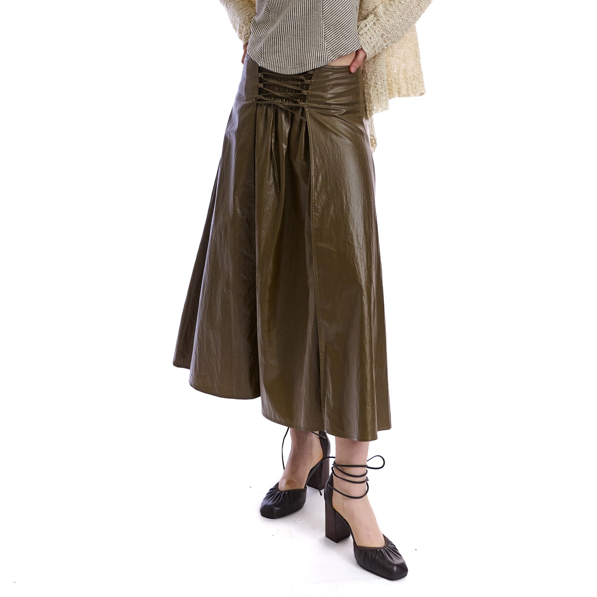 NEVERSEEZ Faux-Leather Lace-Up Wrap Maxi Skirt