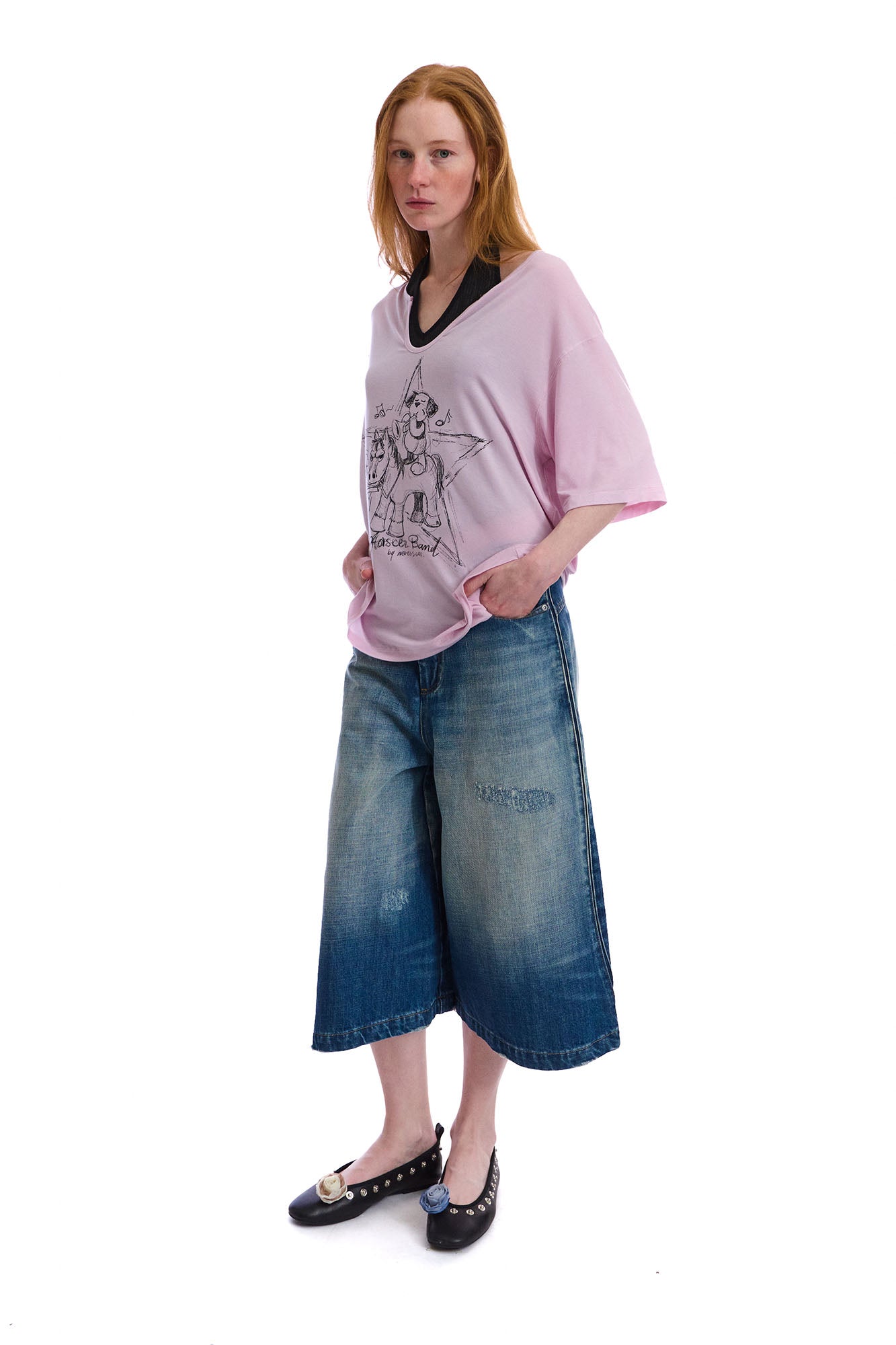 NEVERSEEZ Washed Wide-Leg Denim Shorts