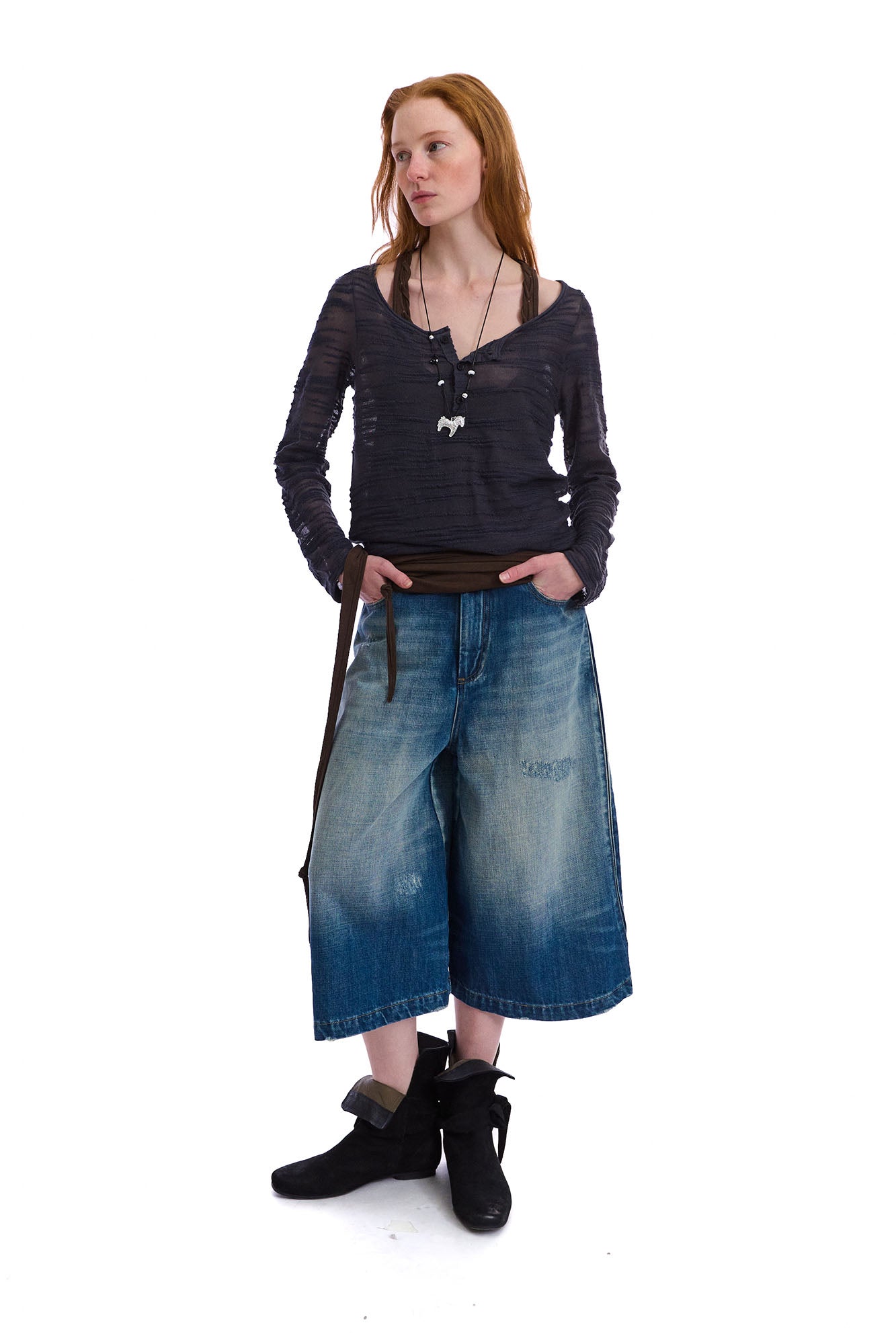 NEVERSEEZ Washed Wide-Leg Denim Shorts