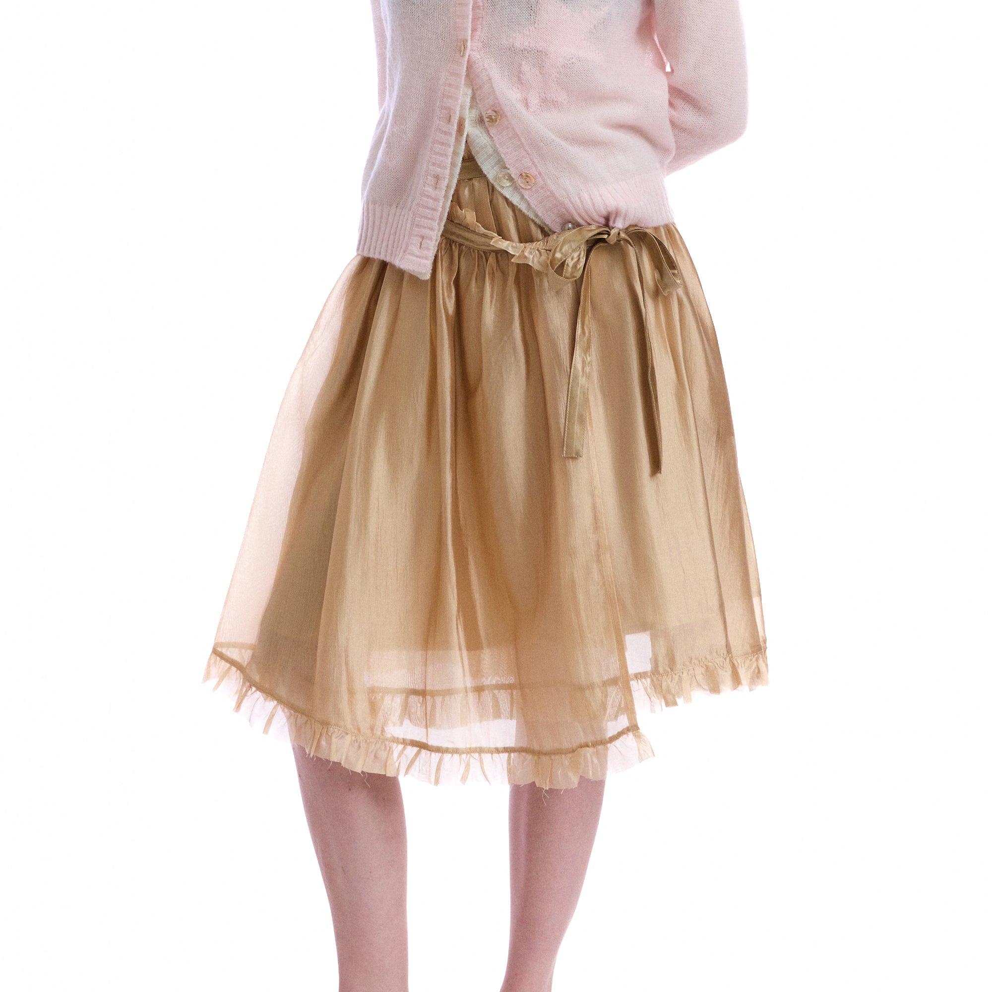 NEVERSEEZ Layered Sheer Ruffled Tie-Waist Skirt