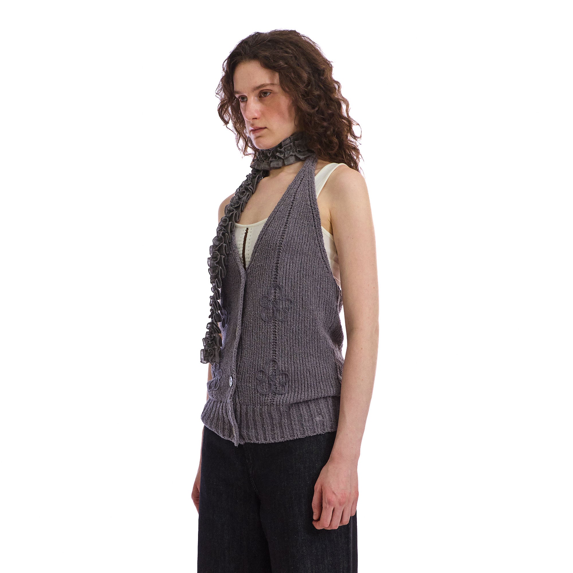 NEVERSEEZ Button-Front Halter Knit Vest