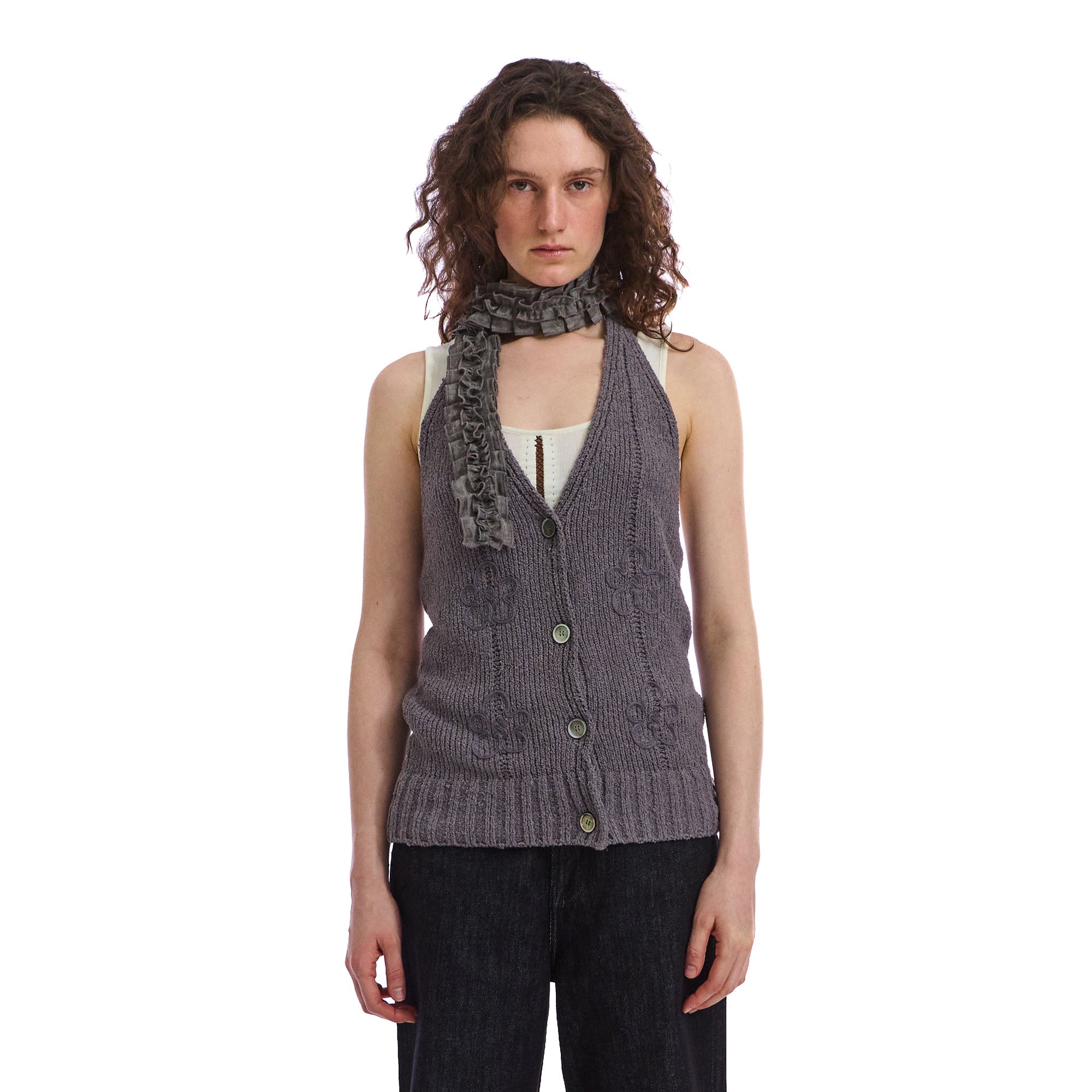NEVERSEEZ Button-Front Halter Knit Vest