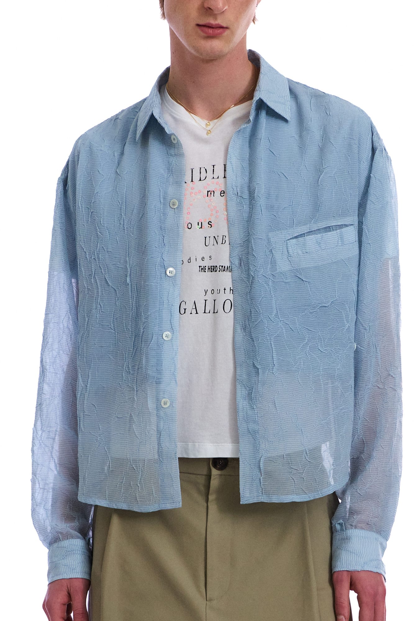 NEVERSEEZ Sheer Crinkle-Layer Shirt