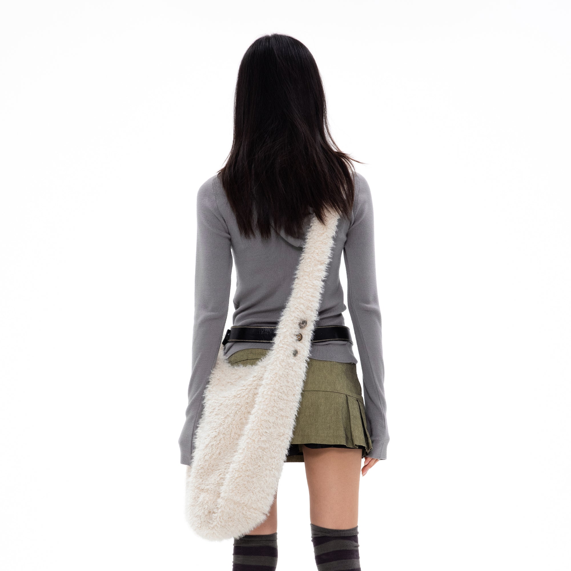 OINIMI Button-Embellished Faux-Fur Crossbody Bag