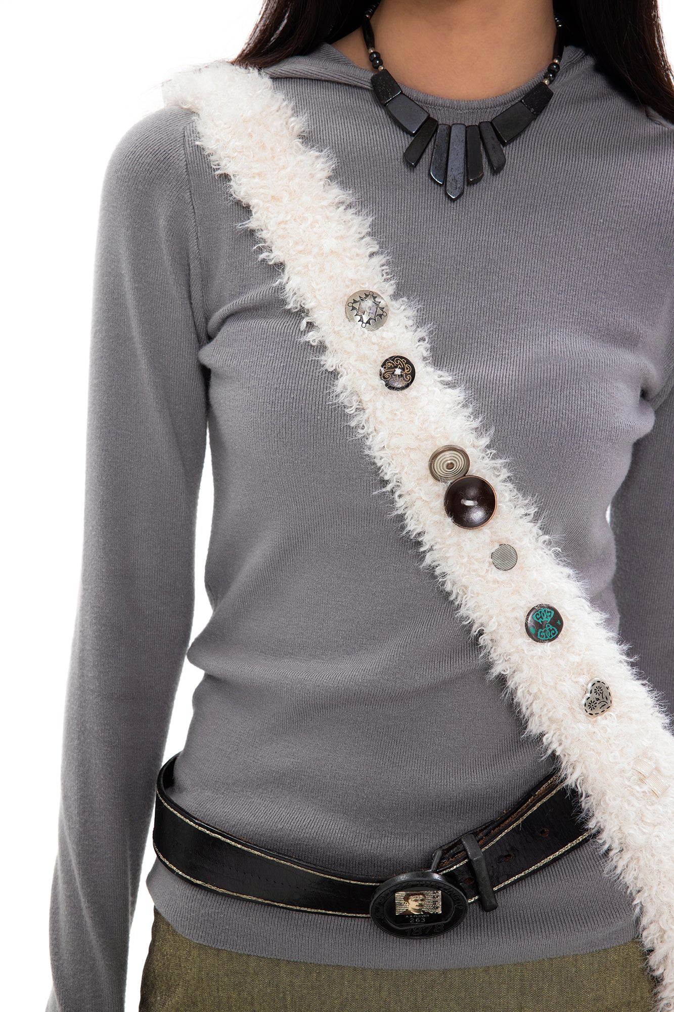 OINIMI Button-Embellished Faux-Fur Crossbody Bag