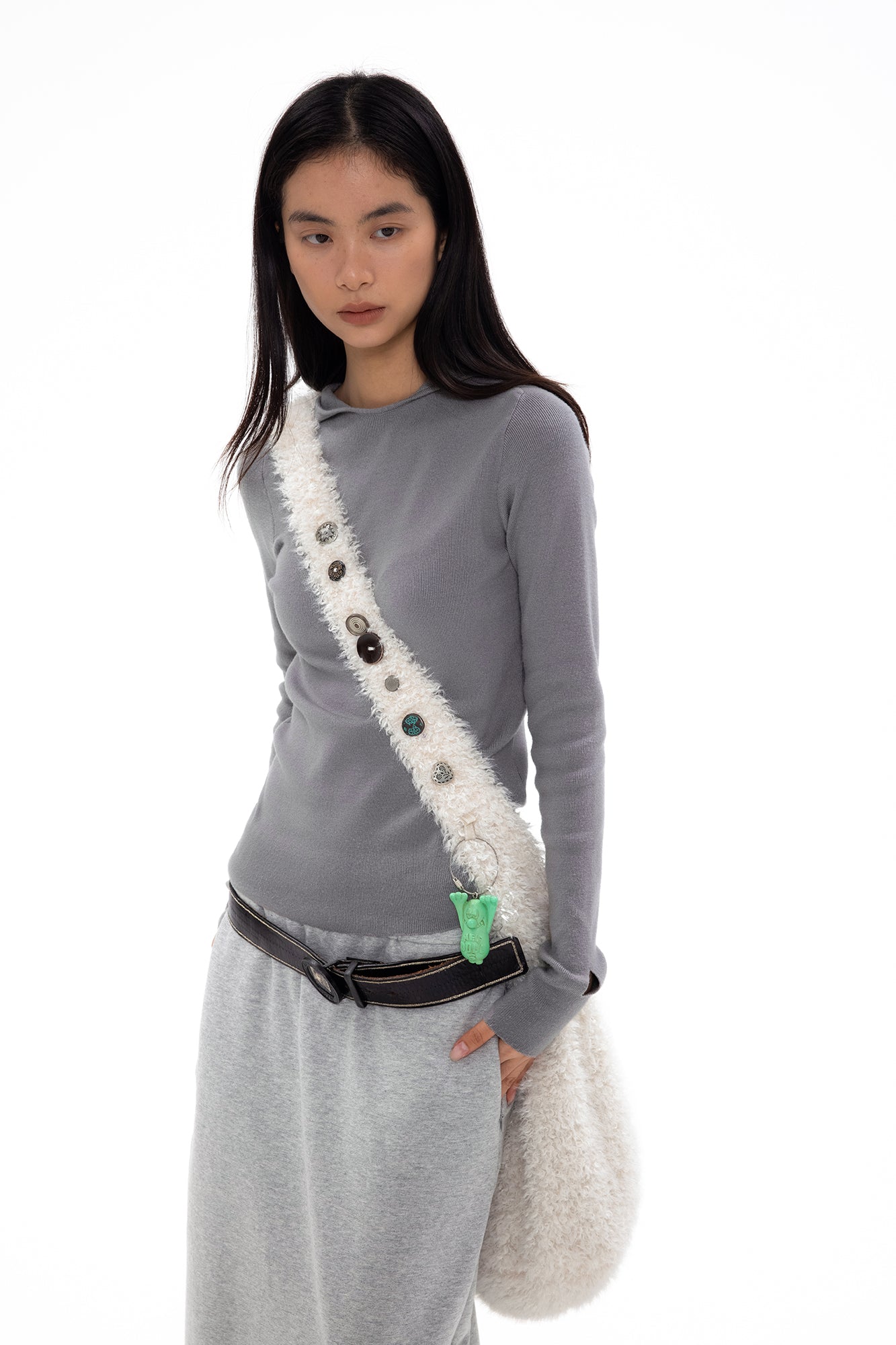 OINIMI Button-Embellished Faux-Fur Crossbody Bag