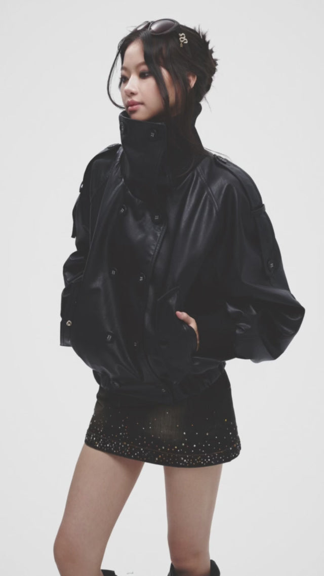 Ad video: FAYCHUI Double-Breasted Faux Leather Jacket.mov (added by the ERP from the ad creative library)