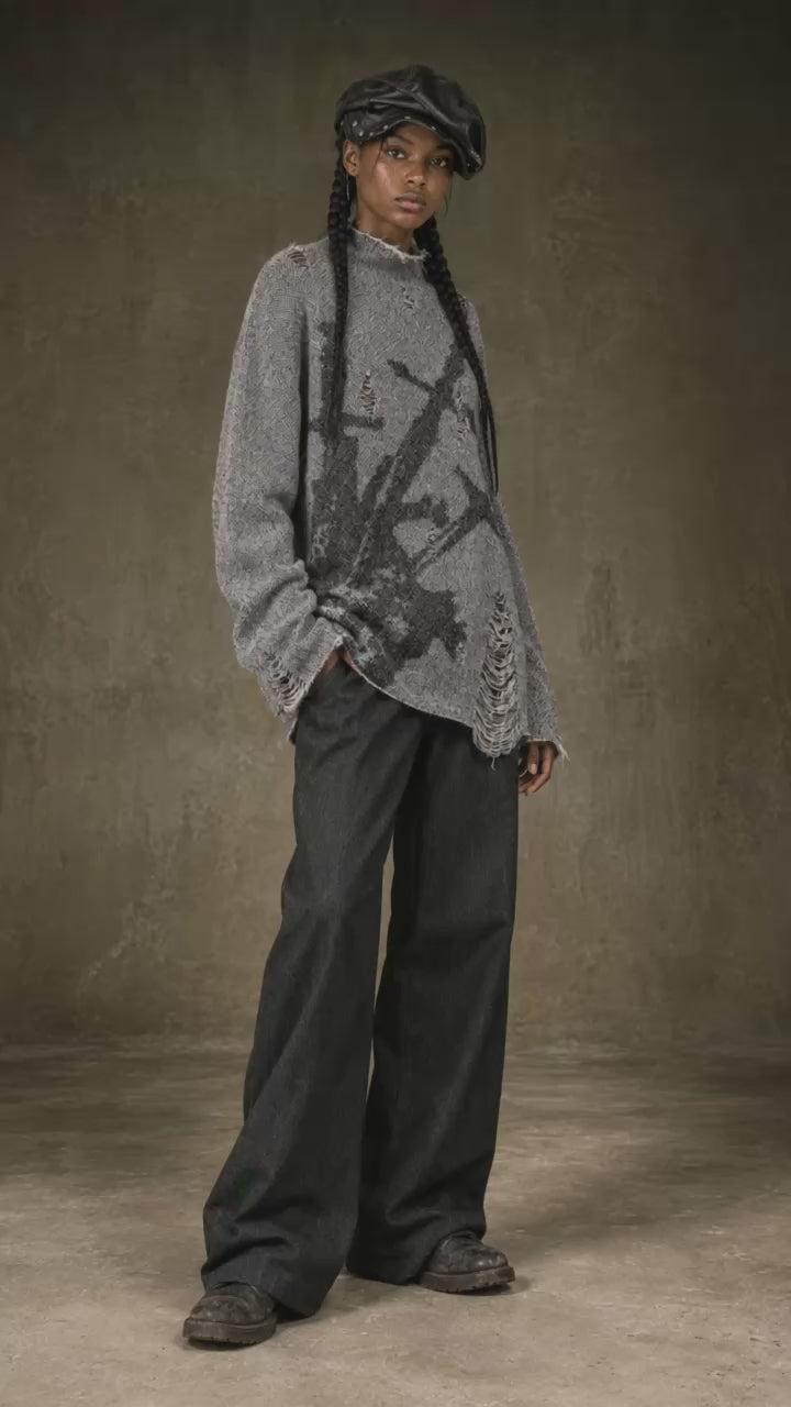 Ad video: ILNya Nieternite Nifutur Distressed Sword Graphics High-Neck Sweater (1).mp4 (added by the ERP from the ad creative library)