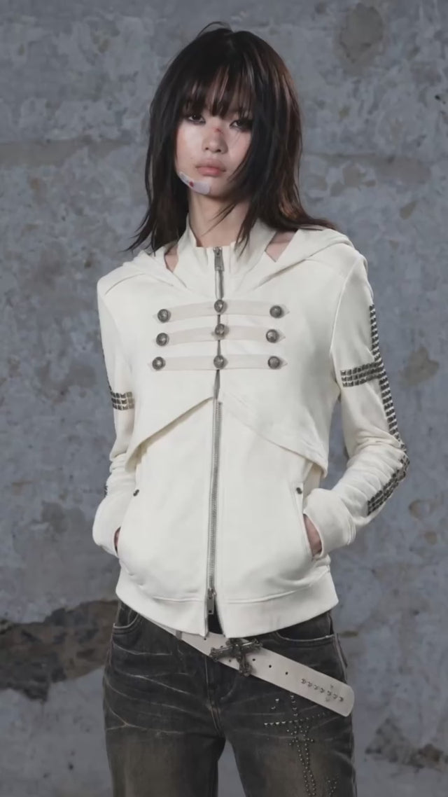 Ad video: CESTNOUS Punk Metal-Button Napoleon Zip-Up Hoodie - Off White.mov (added by the ERP from the ad creative library)