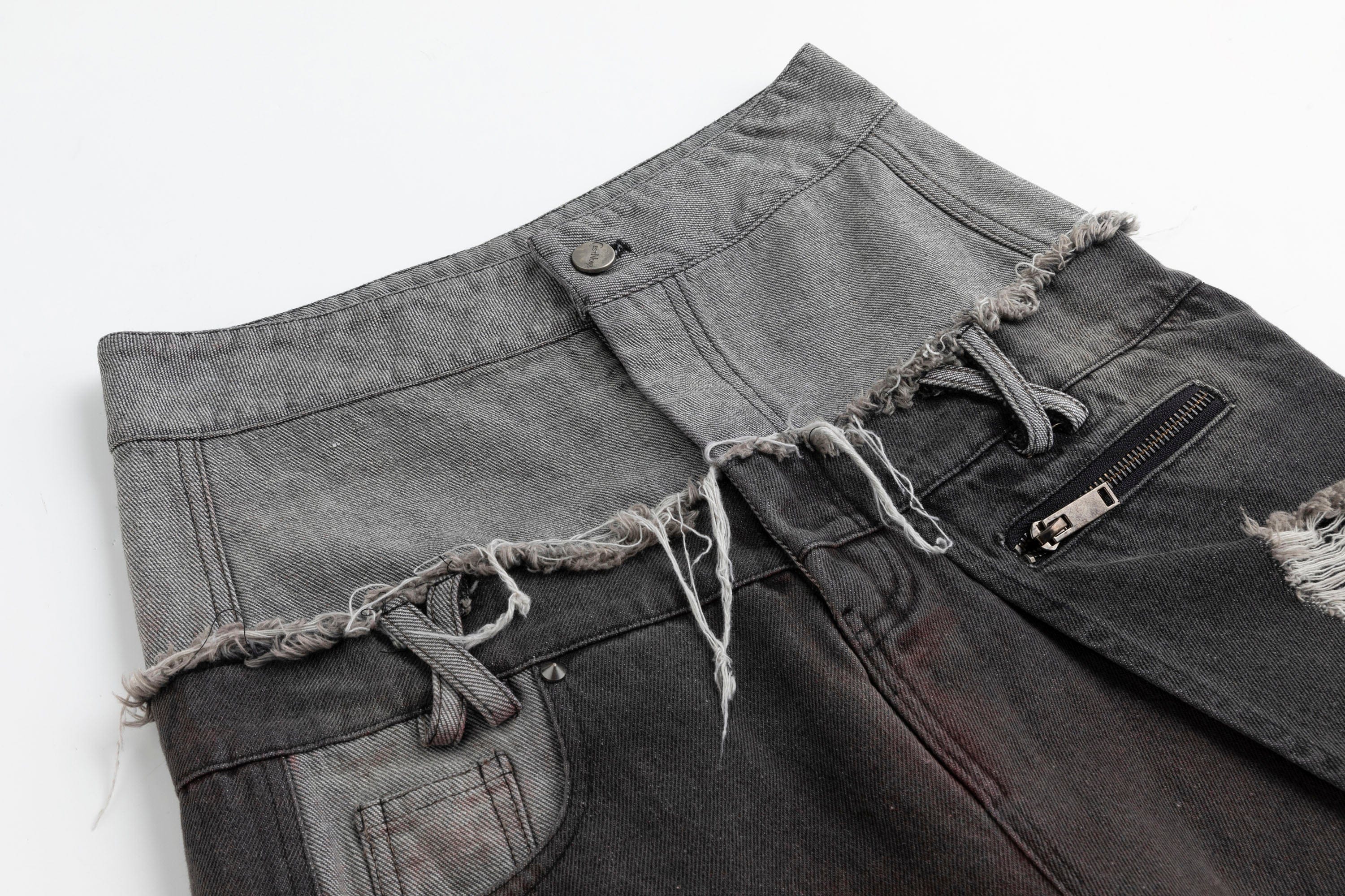 CESTNOUS Distressed Folded Double Waist Jeans