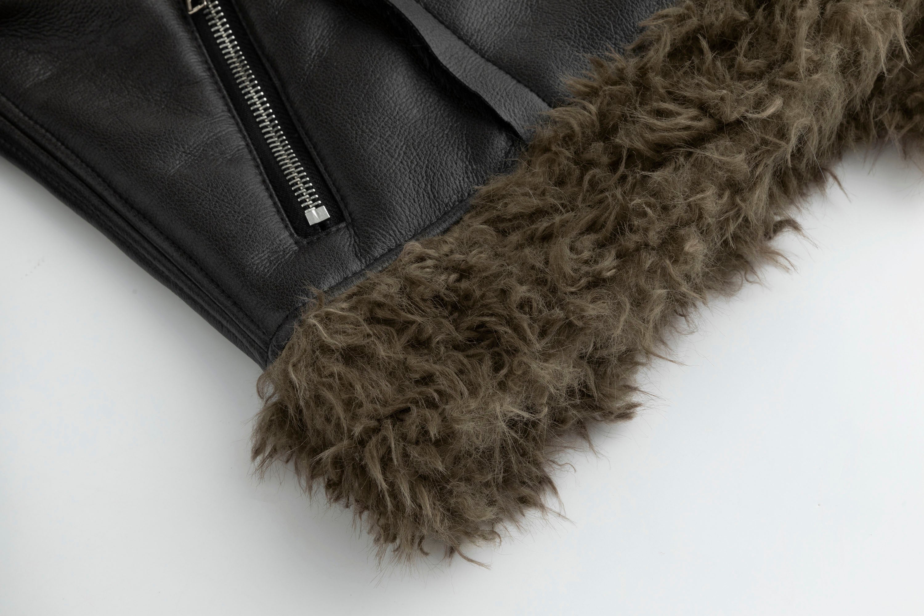 CESTNOUS Faux-Shearling Trim Faux Leather Jacket