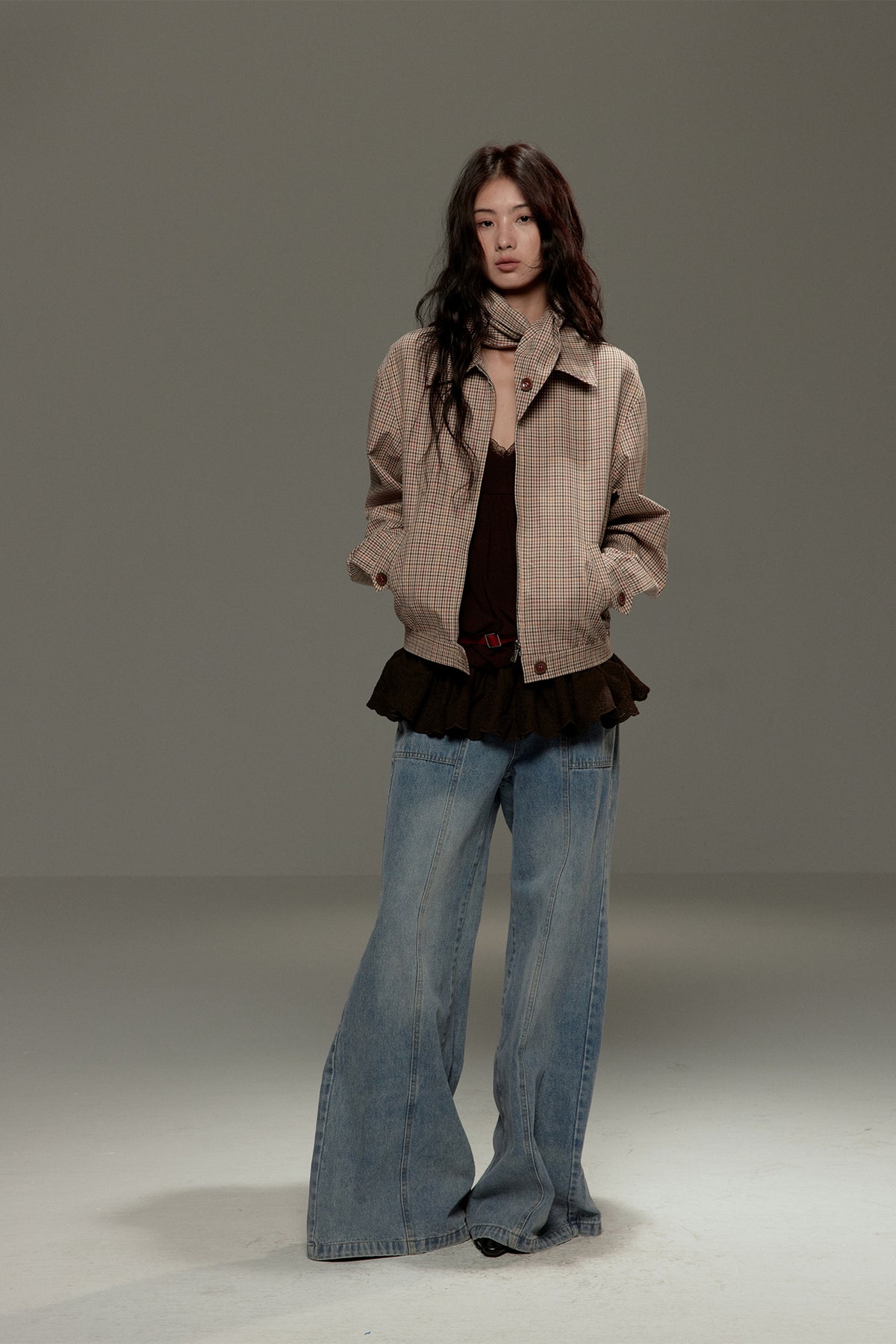 LVETONG Retro Plaid Harrington Jacket