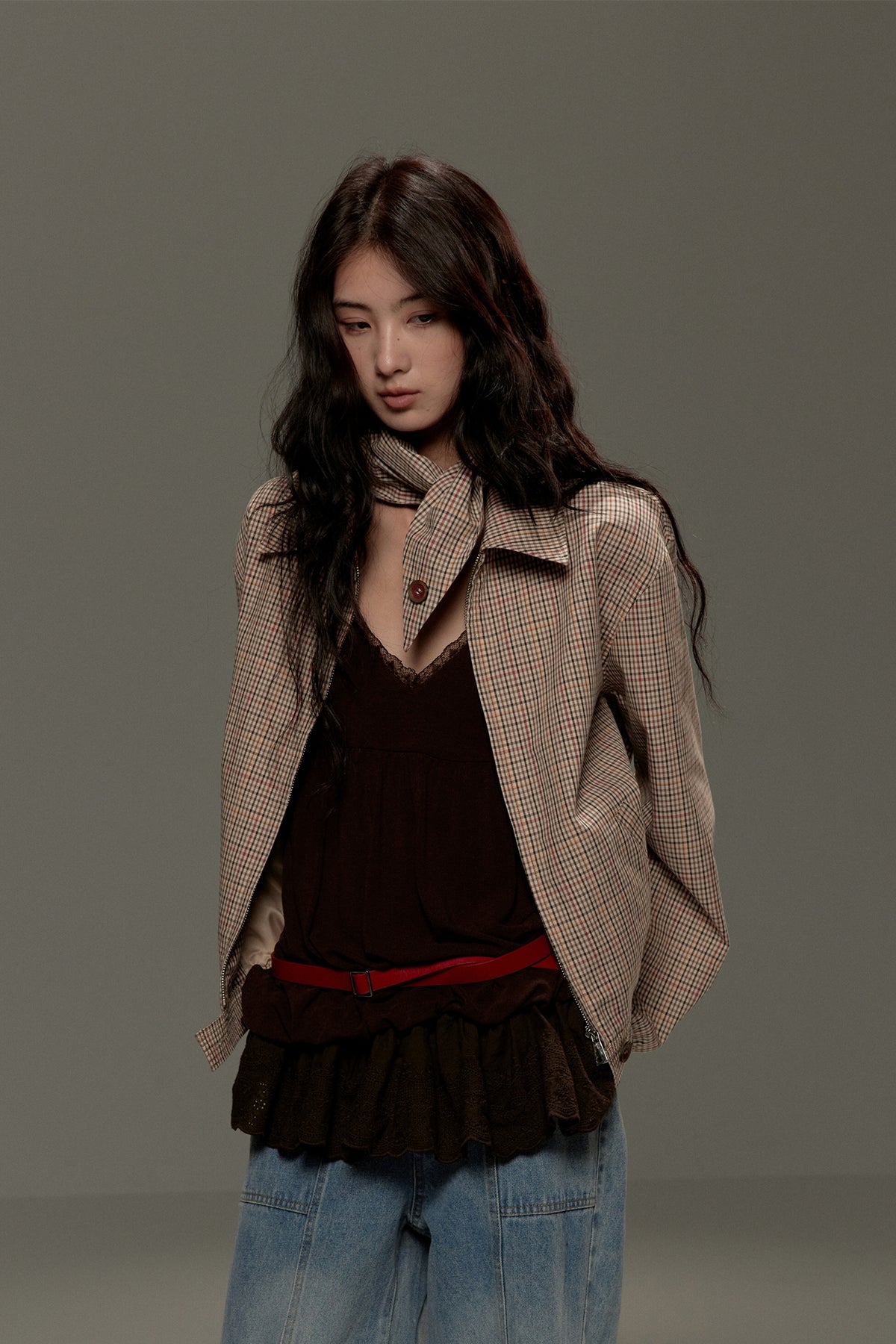 LVETONG Retro Plaid Harrington Jacket