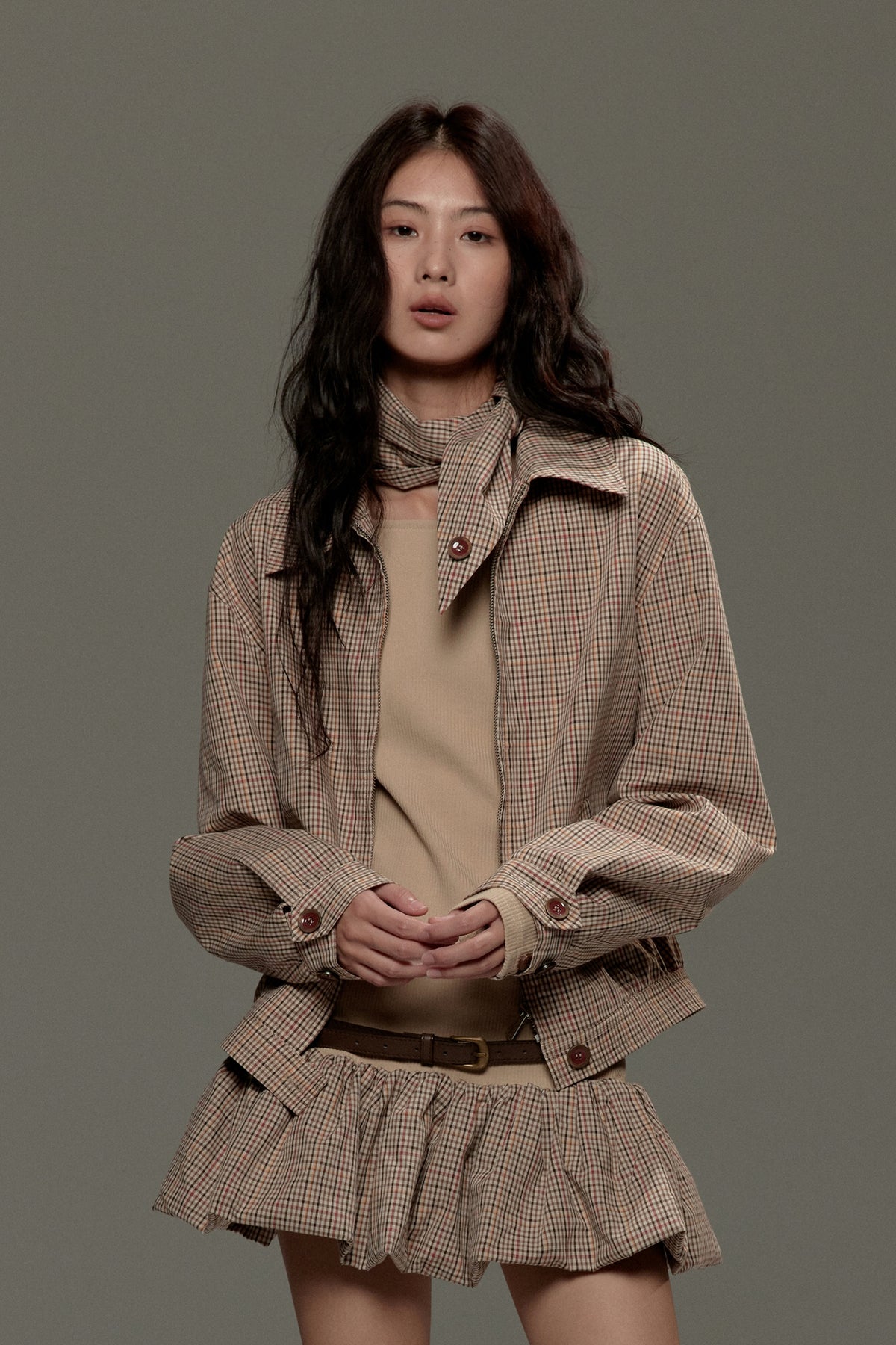 LVETONG Retro Plaid Harrington Jacket