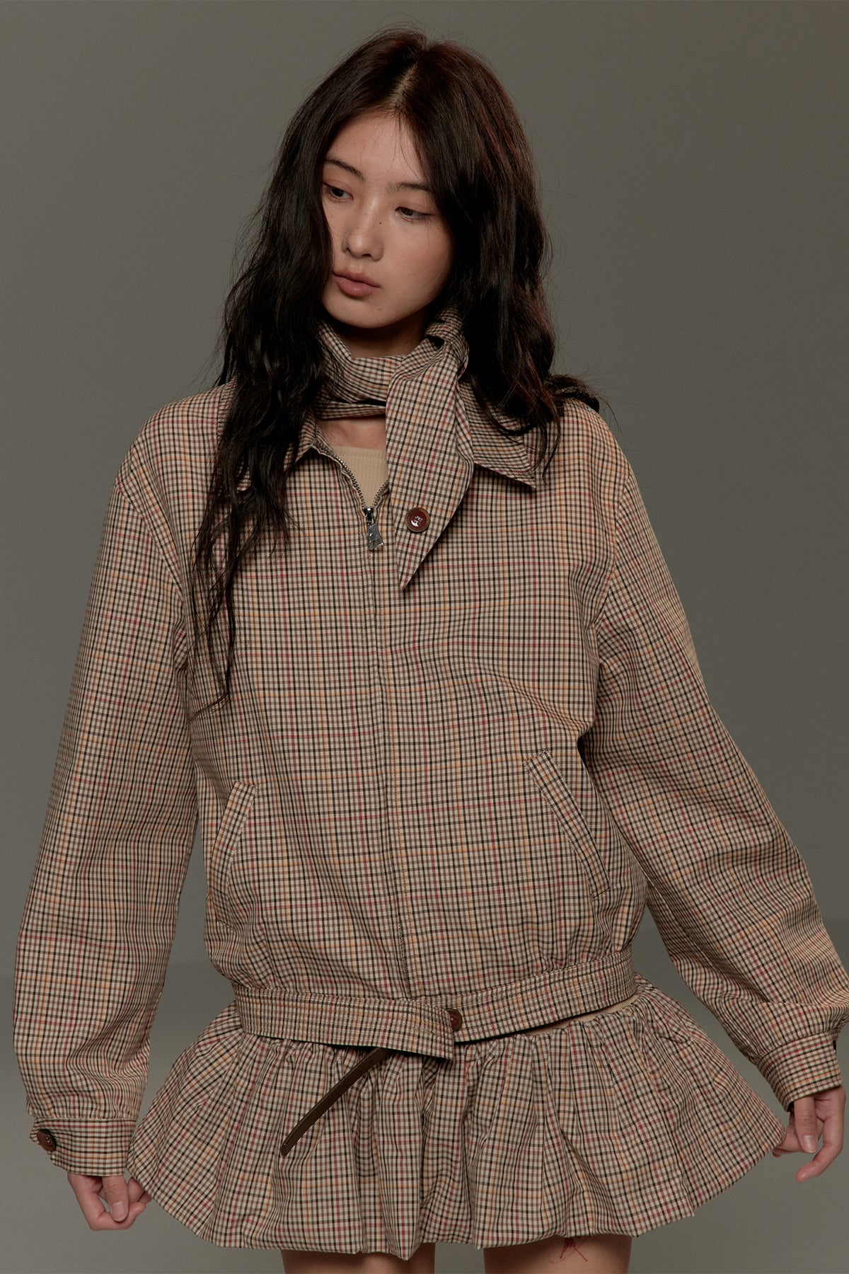 LVETONG Retro Plaid Harrington Jacket