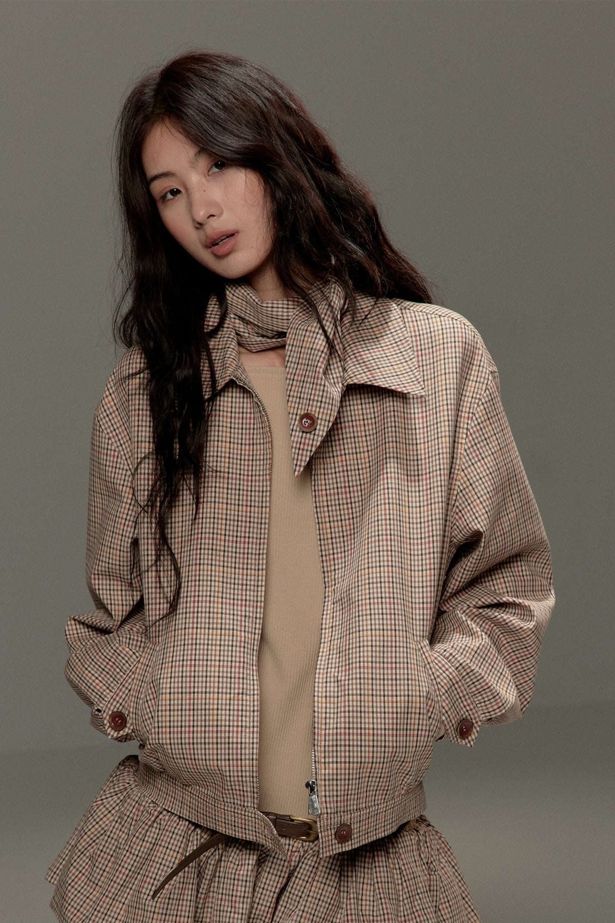 LVETONG Retro Plaid Harrington Jacket