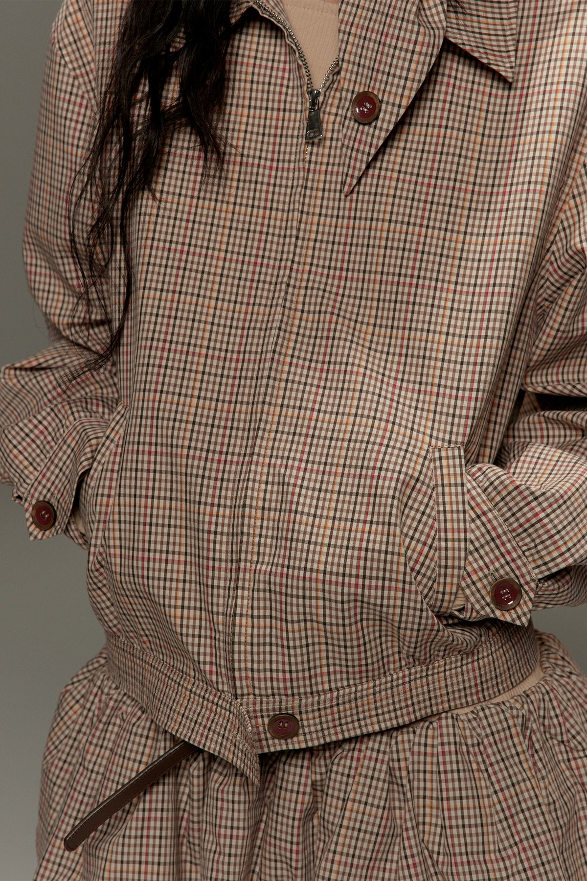 LVETONG Retro Plaid Harrington Jacket