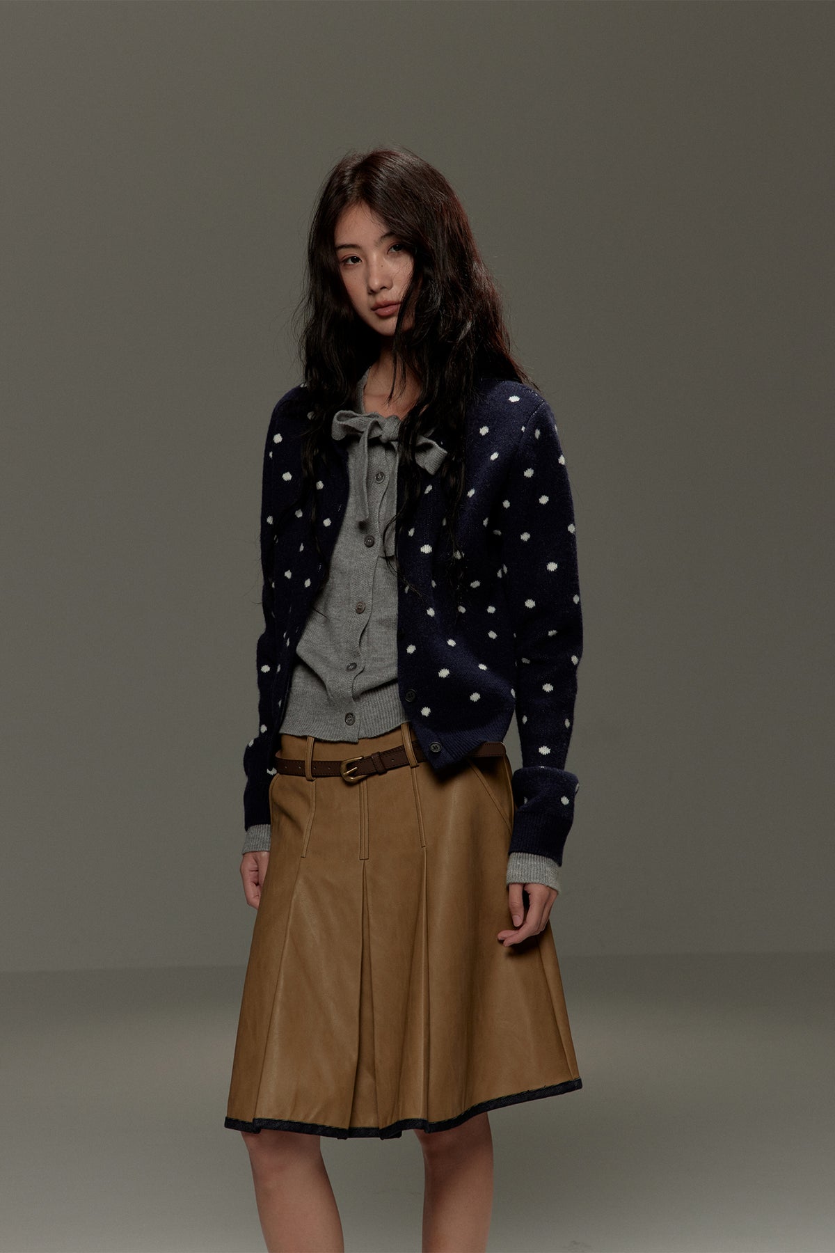 LVETONG Polka Dot Bow-Tie Layered Cardigan