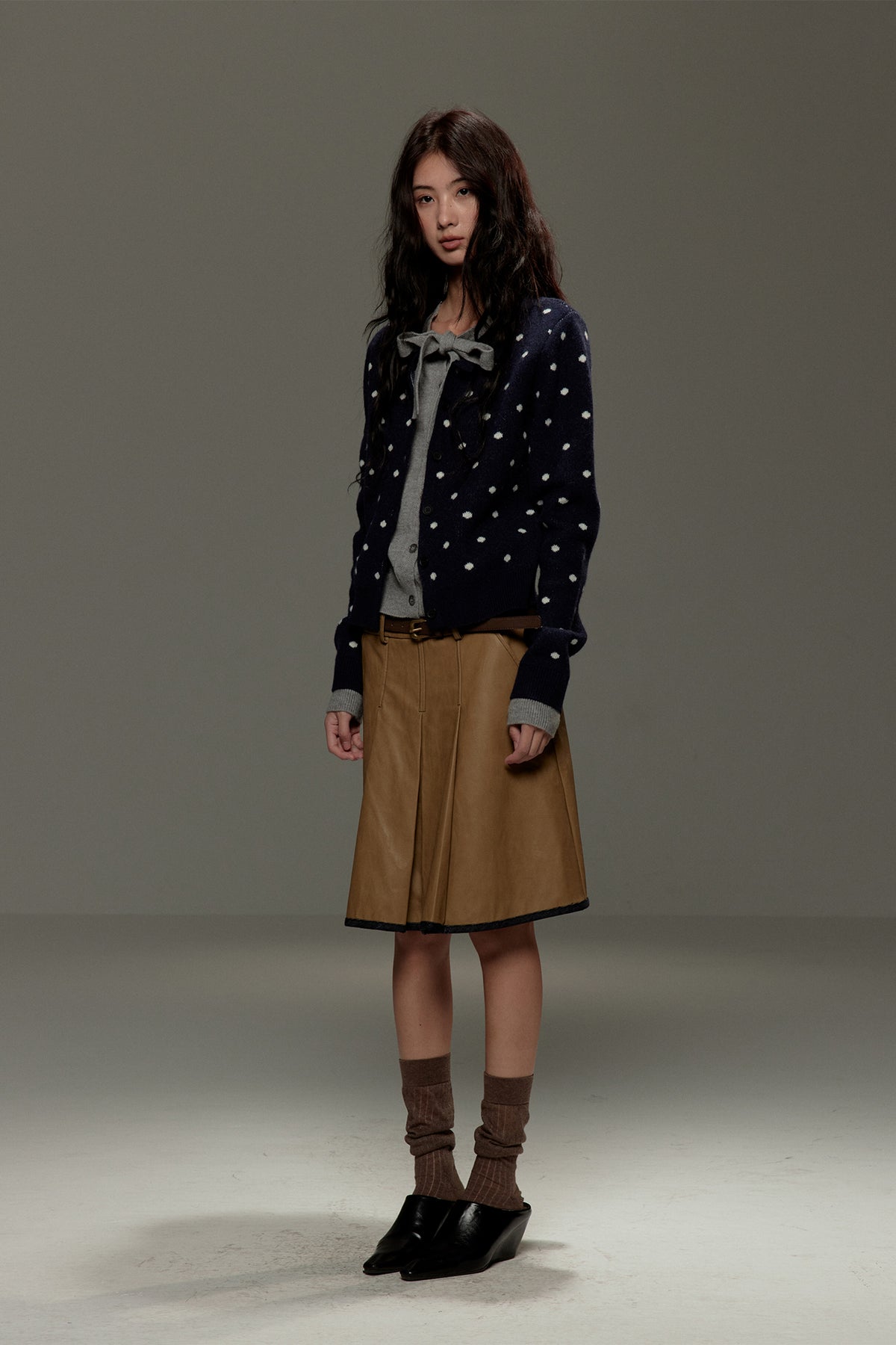 LVETONG Polka Dot Bow-Tie Layered Cardigan
