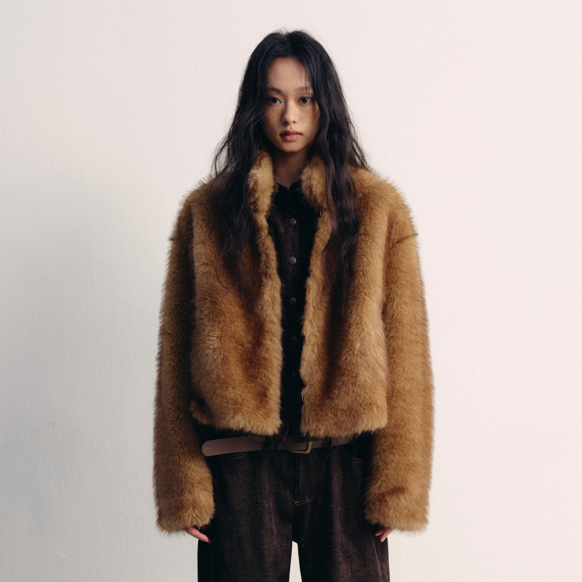 LVETONG Ombre Two-Tone Faux Fur Jacket