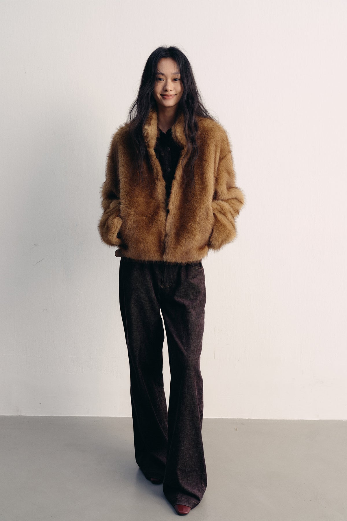 LVETONG Ombre Two-Tone Faux Fur Jacket