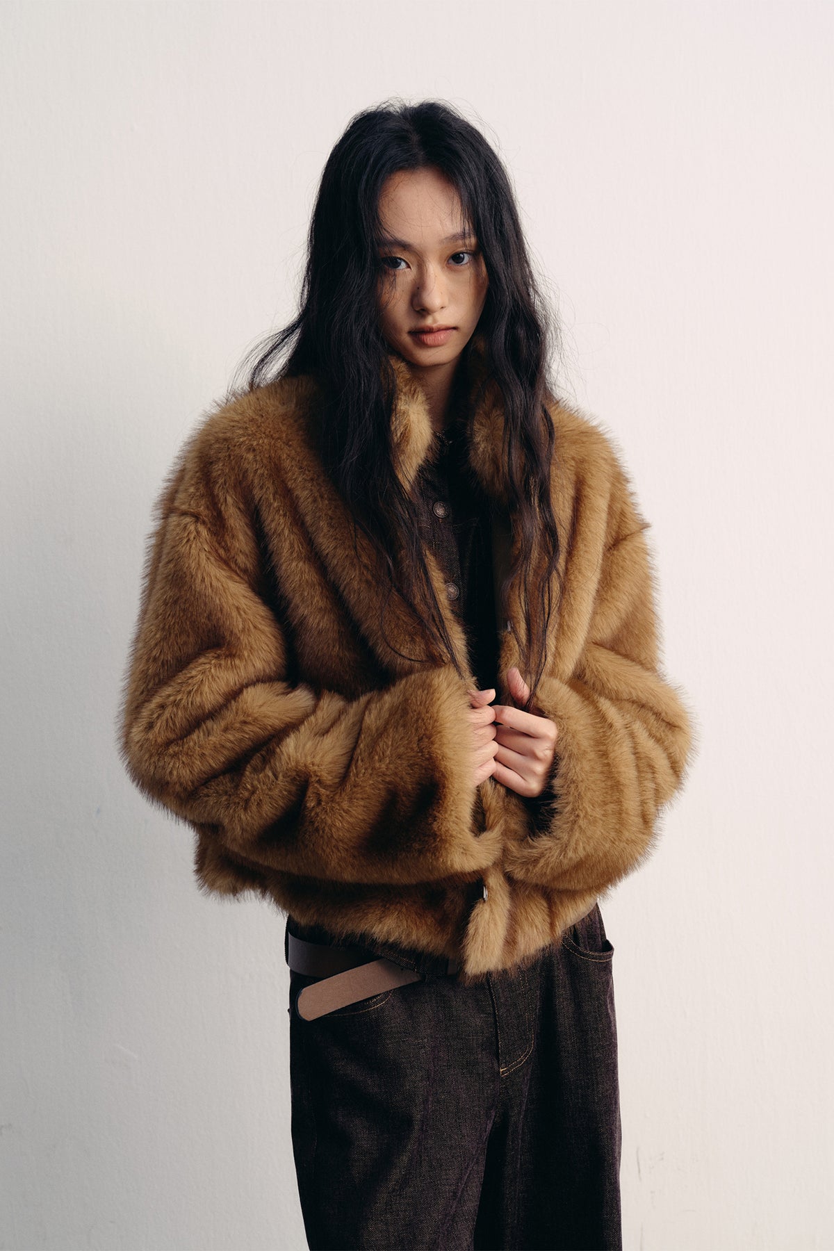 LVETONG Ombre Two-Tone Faux Fur Jacket