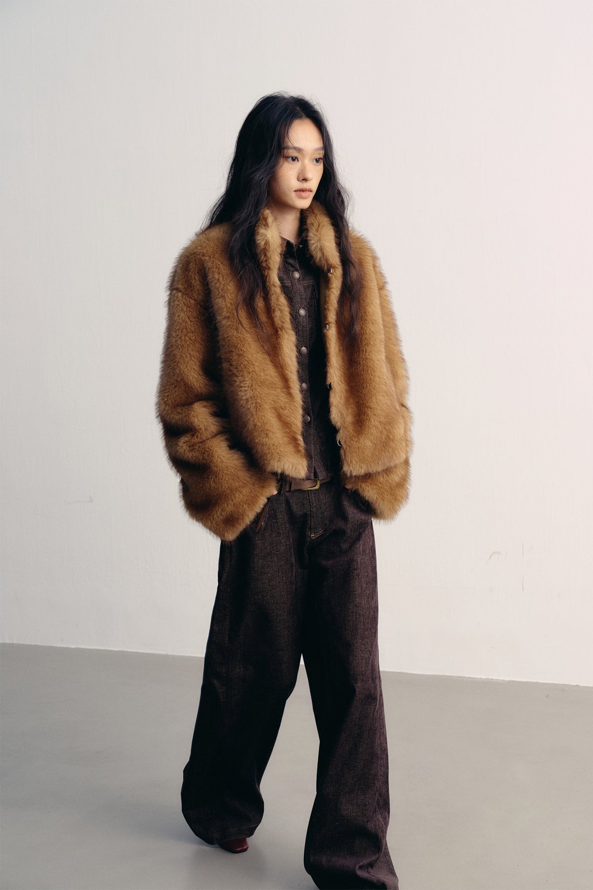 LVETONG Ombre Two-Tone Faux Fur Jacket