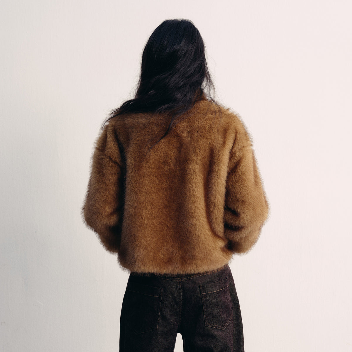 LVETONG Ombre Two-Tone Faux Fur Jacket