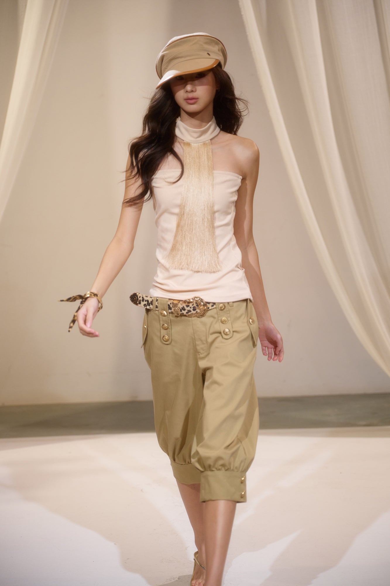 IVETONG Paneled Layered Fringe Halter Top