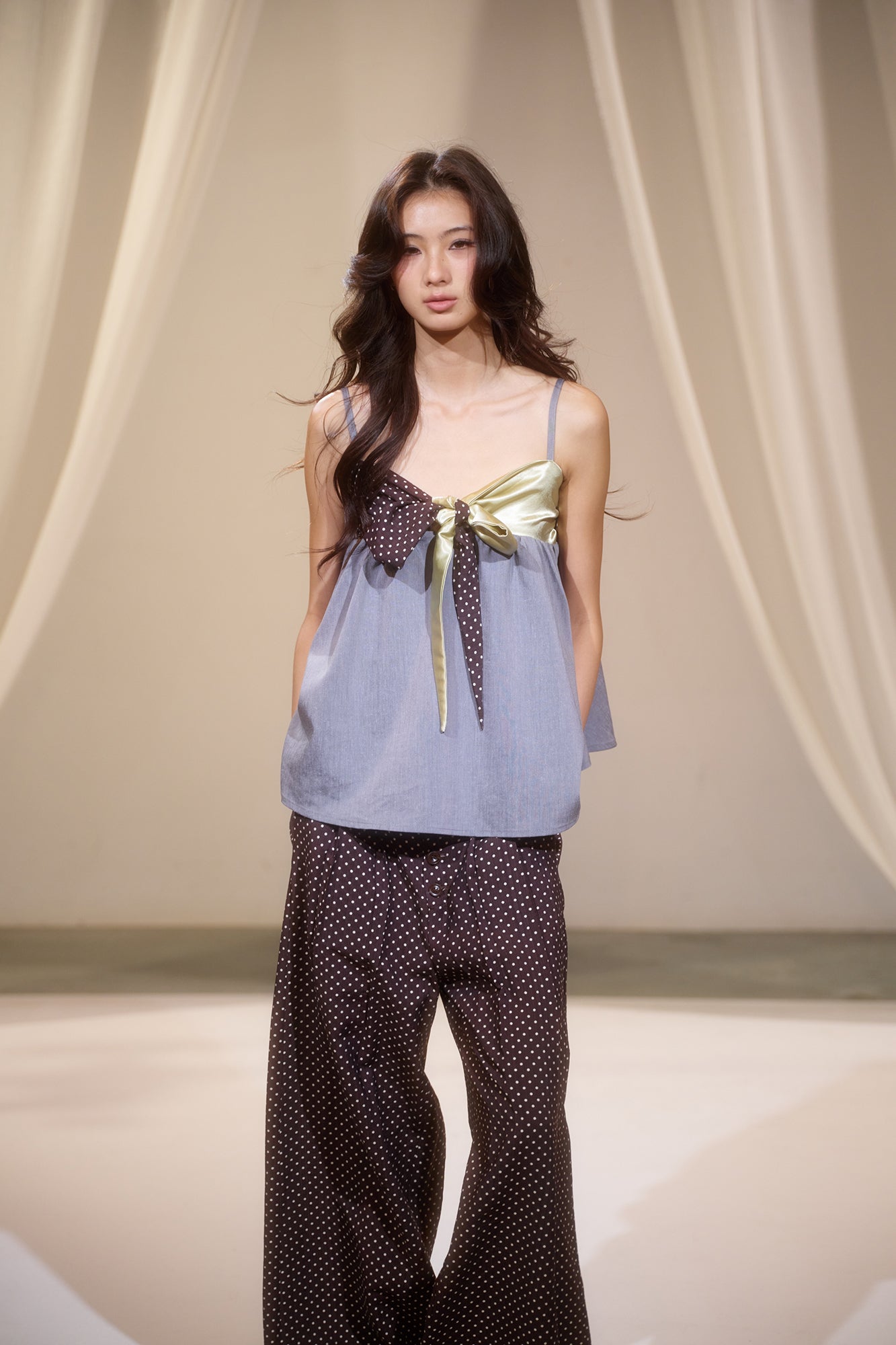 IVETONG Ribbon Tie Satin Camisole Top