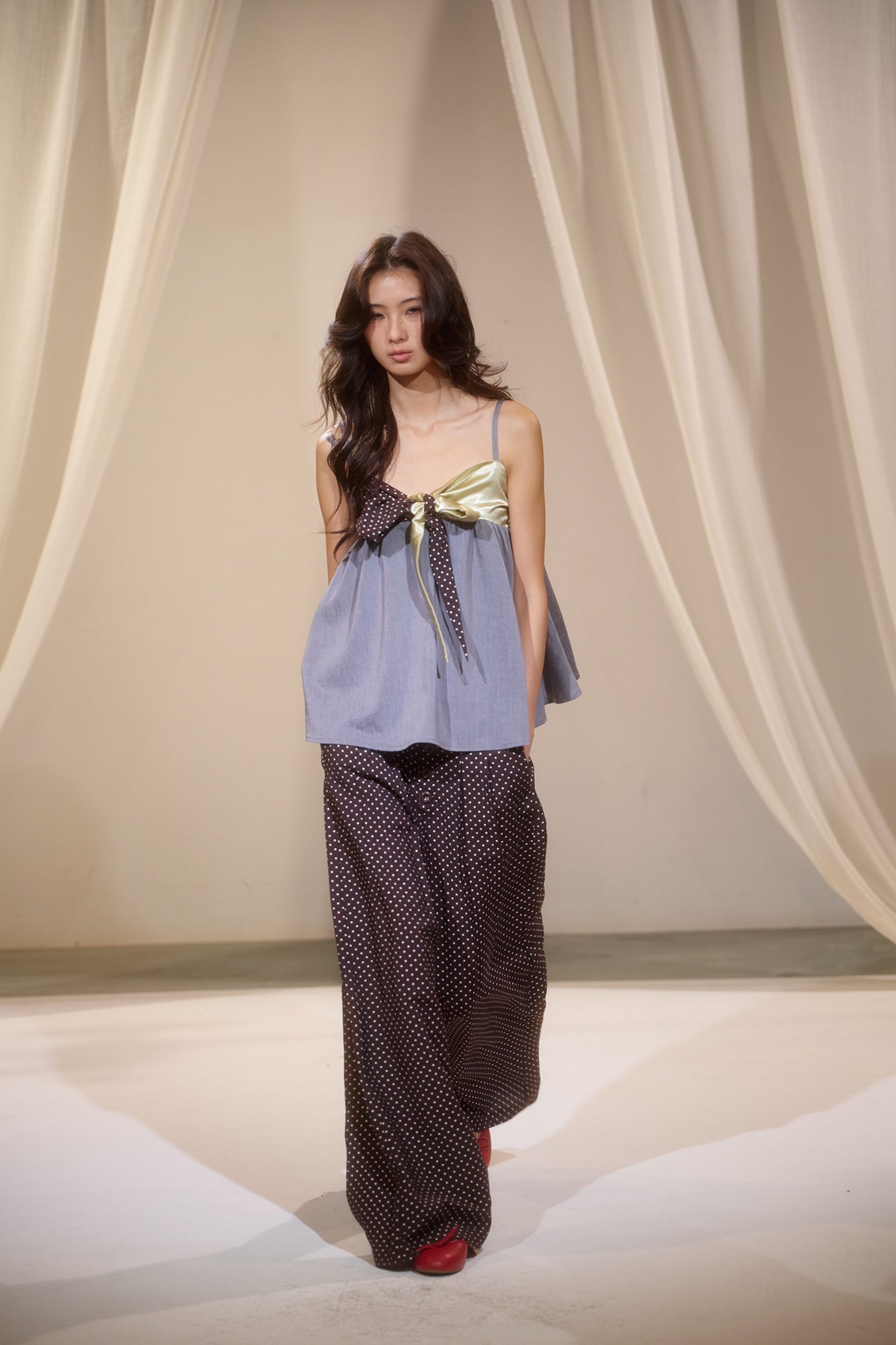 IVETONG Polka Dot Pleated Wide-Leg Pants