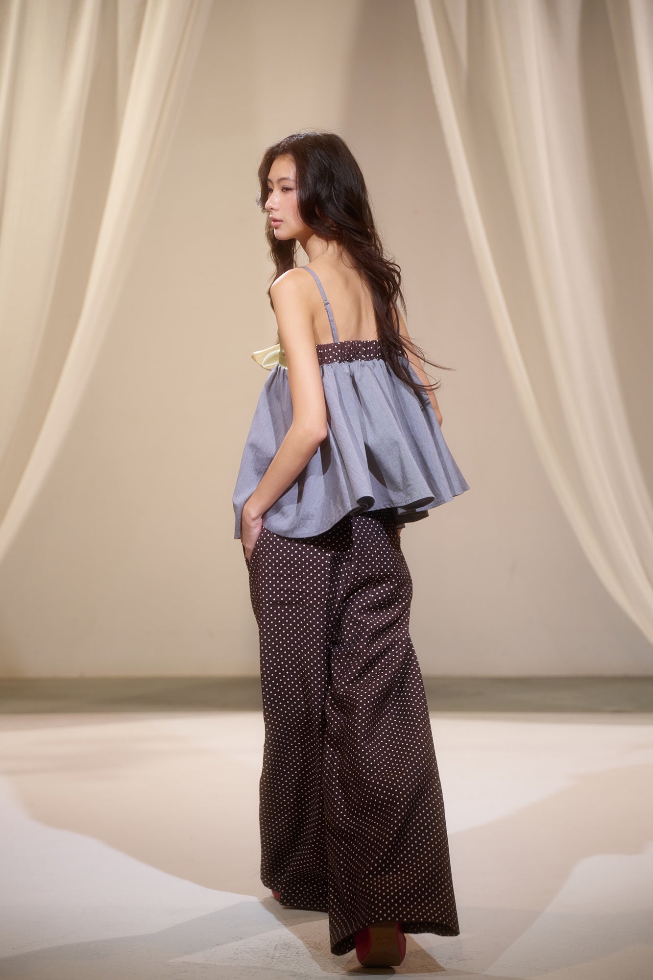 IVETONG Polka Dot Pleated Wide-Leg Pants