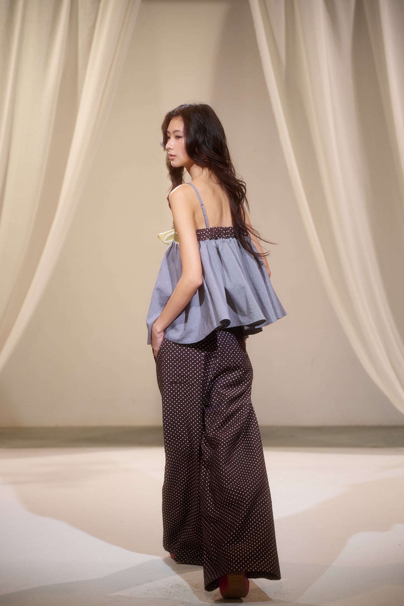 IVETONG Ribbon Tie Satin Camisole Top