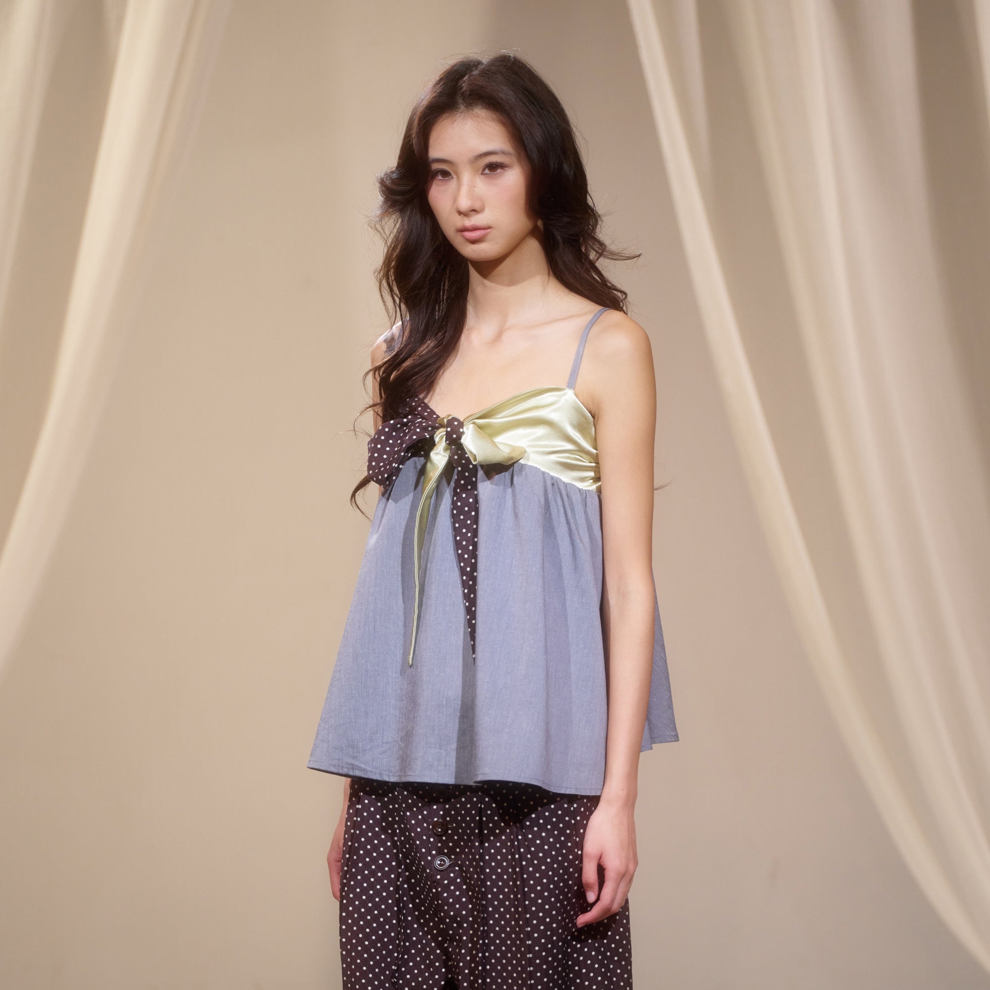 IVETONG Ribbon Tie Satin Camisole Top