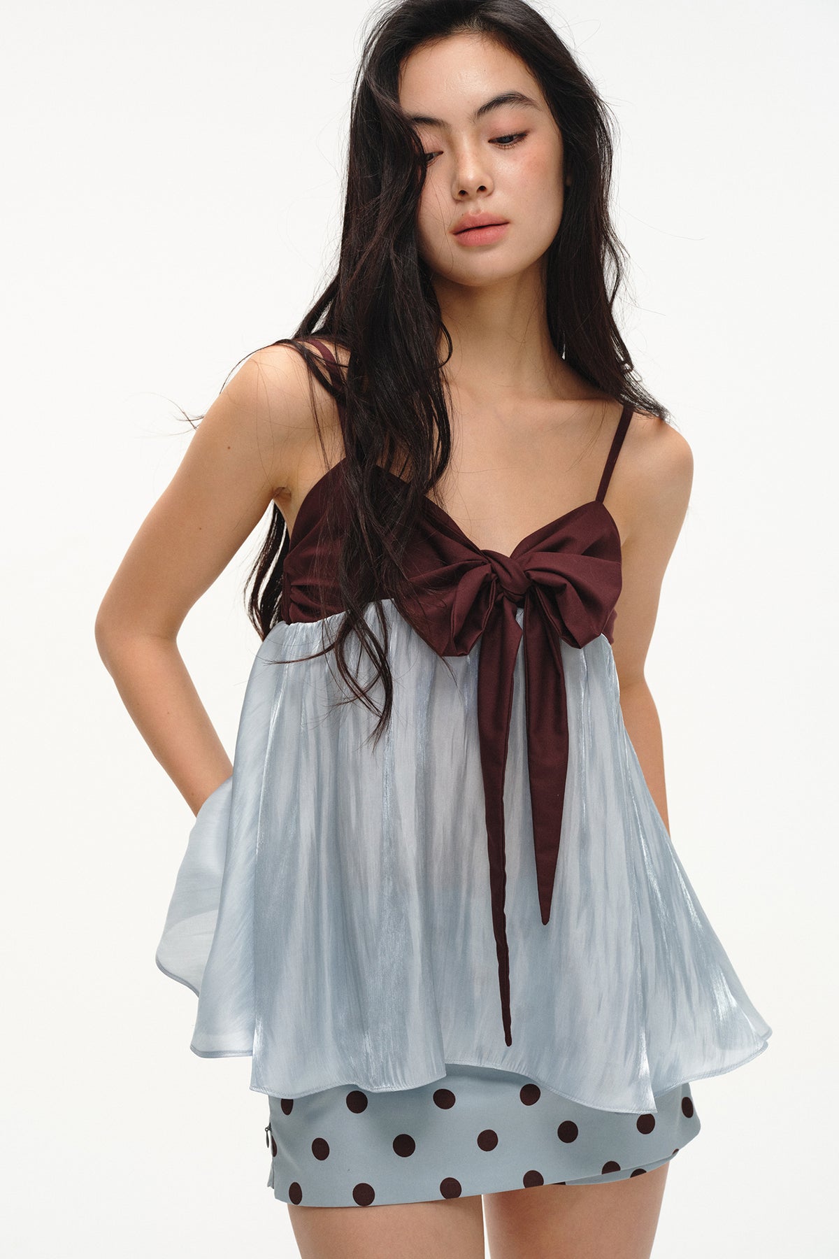 LVETONG Bow-Tie Spliced Cape Tank Top