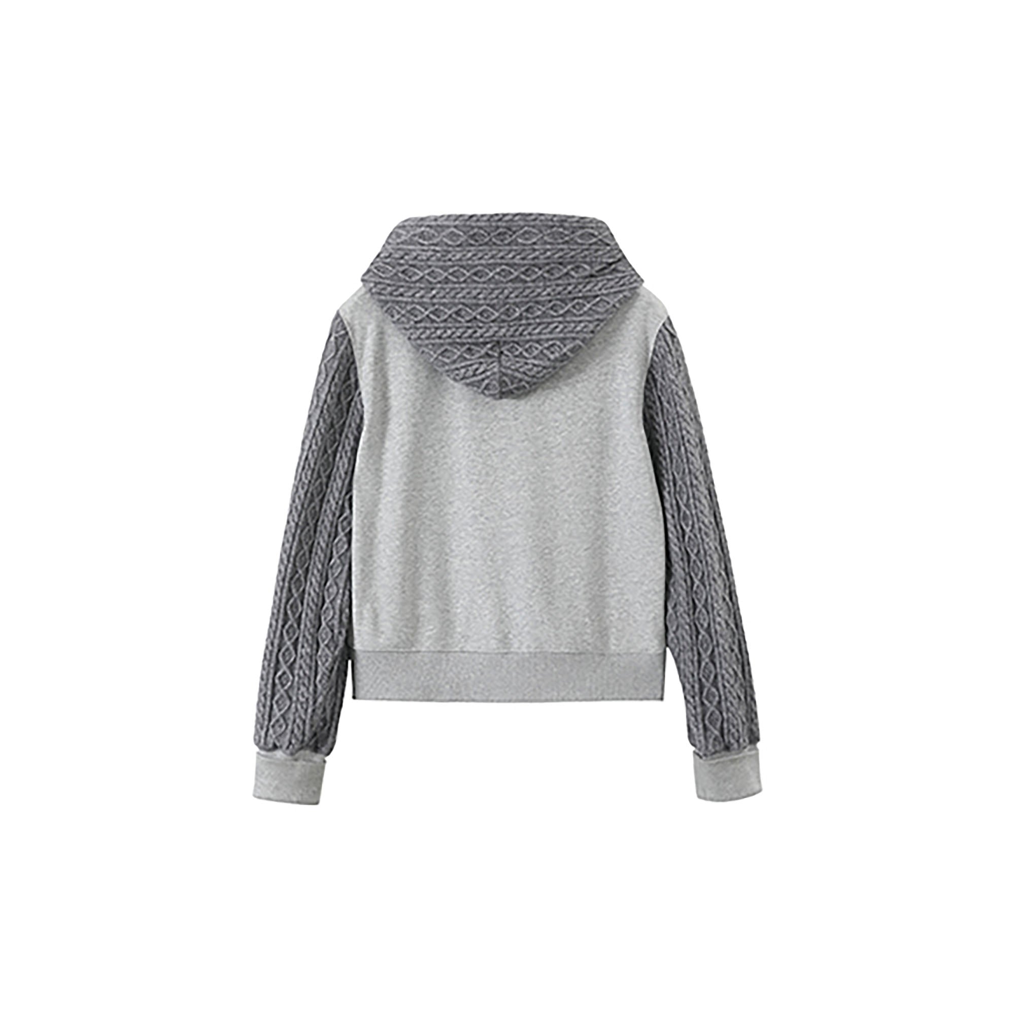 DONSMOKE Spliced Cable-Knit Zip-Up Hoodie