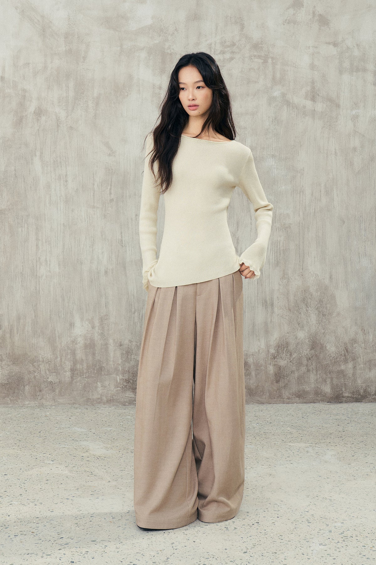 SAME FLOW Draped Pleated Wide-Leg Pants