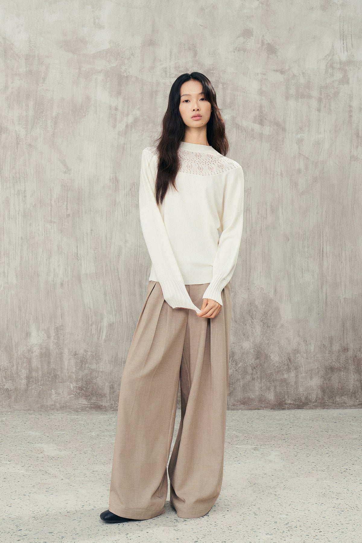 SAME FLOW Draped Pleated Wide-Leg Pants