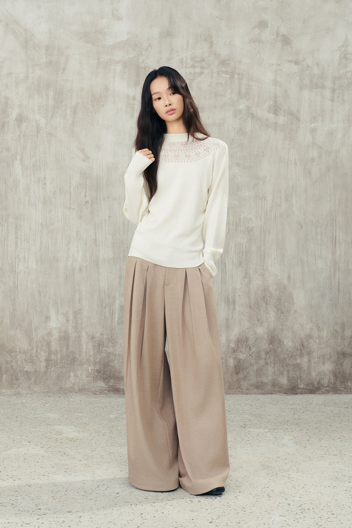 SAME FLOW Draped Pleated Wide-Leg Pants