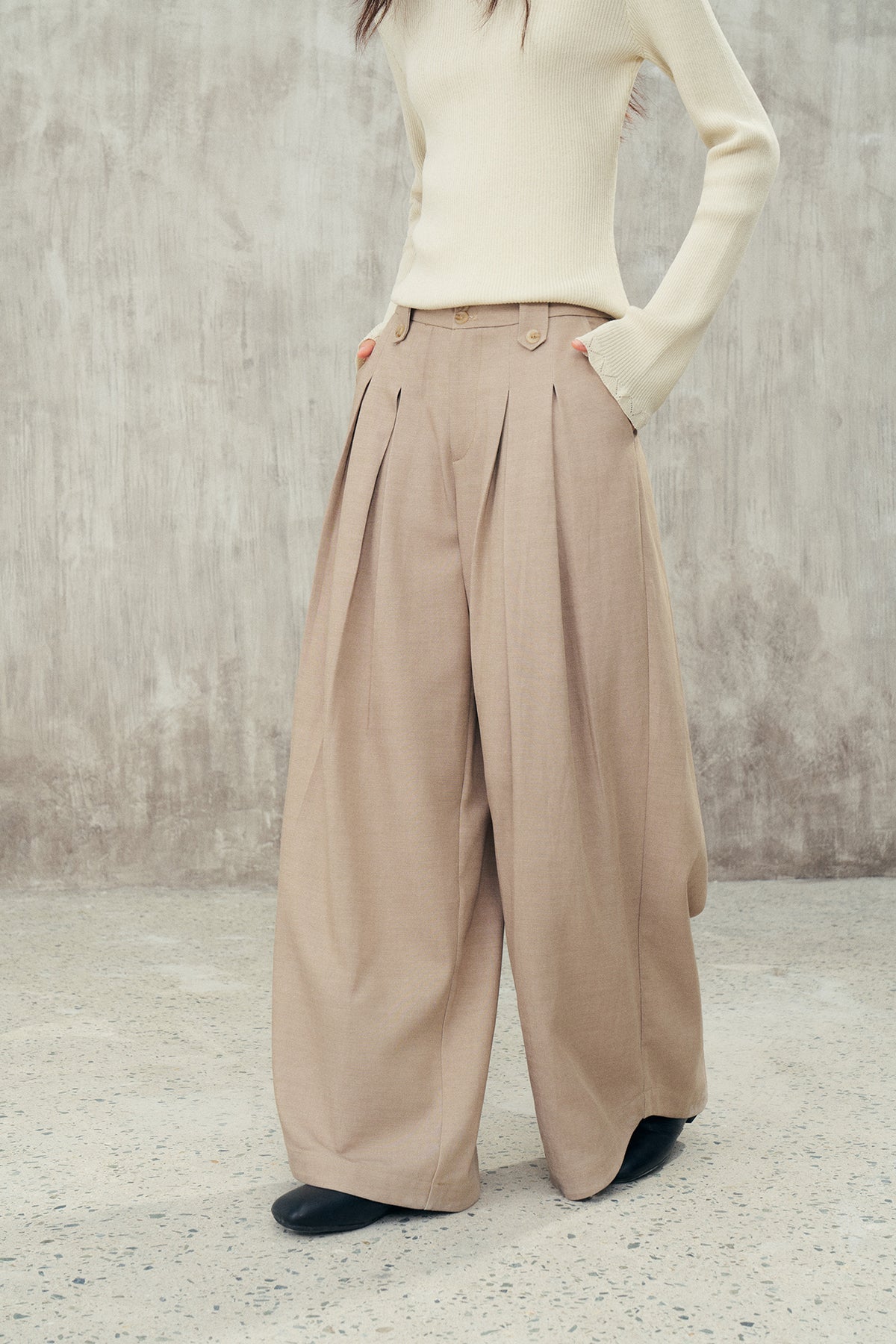 SAME FLOW Draped Pleated Wide-Leg Pants