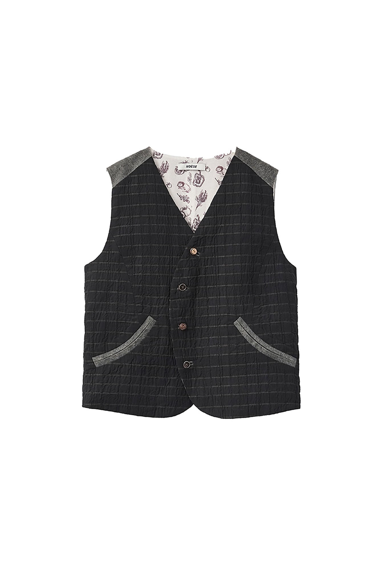 NOESE Reversible Plaid Full-Print Curved Front V-Neck Vest