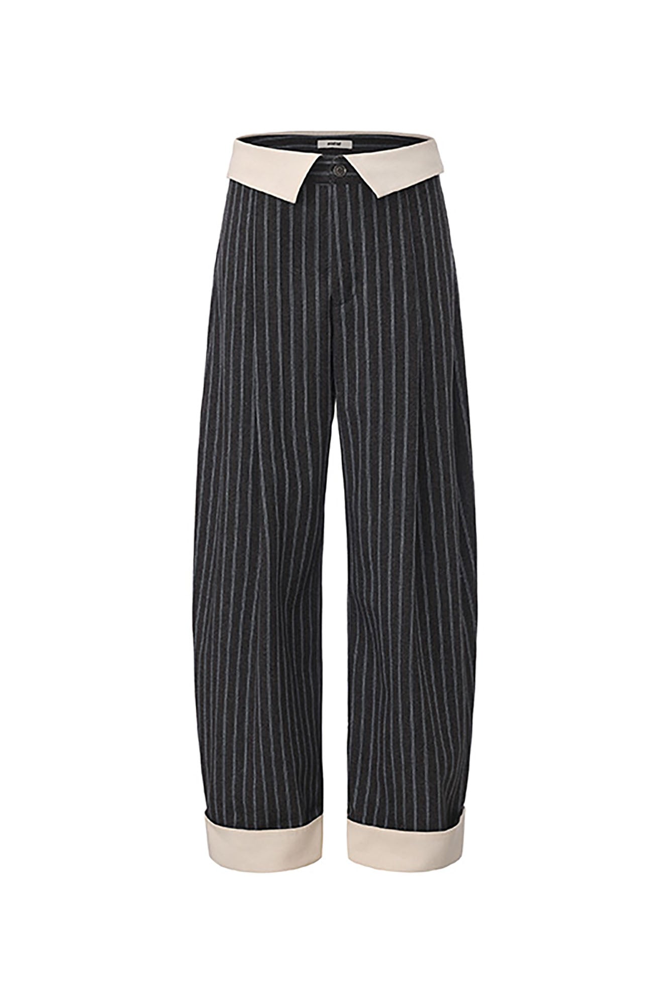NOESE Foldover Waist Pinstripe Wool-Blend Wide-Leg Trousers