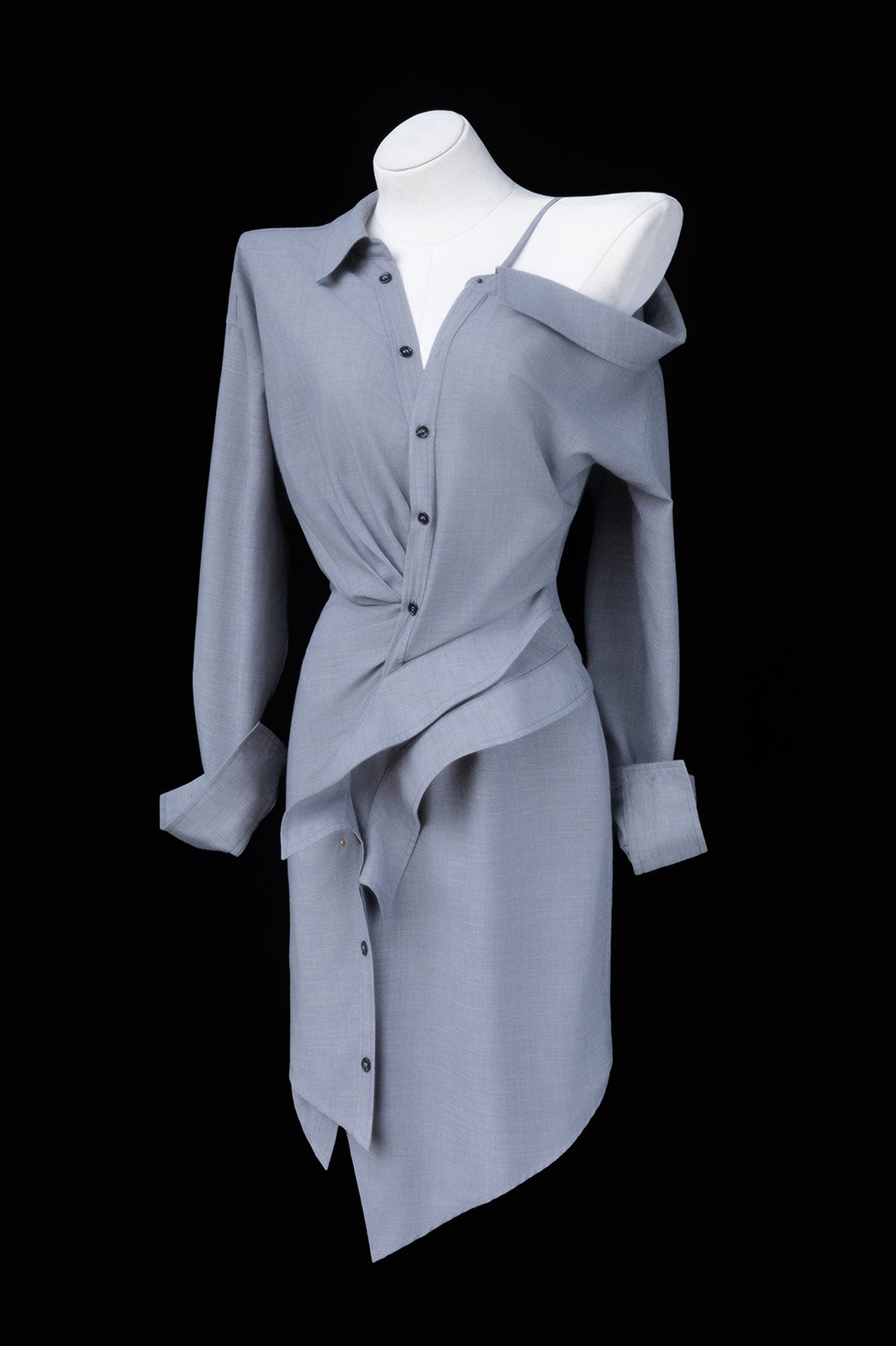 MXU Deconstructed Off-Shoulder Linen Wool Shirt Dress