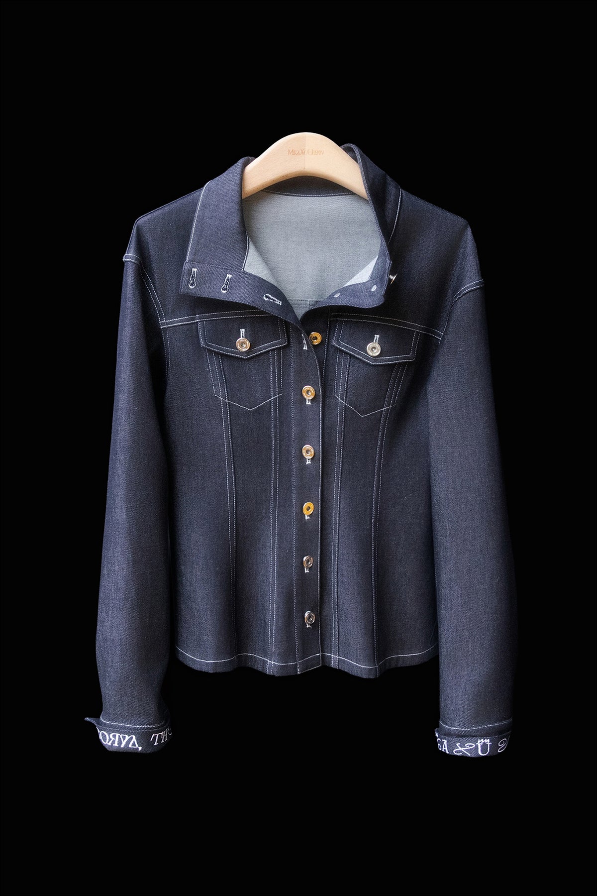 MXU Deconstructed Embroidered Silk-Cotton Cinched Denim Jacket