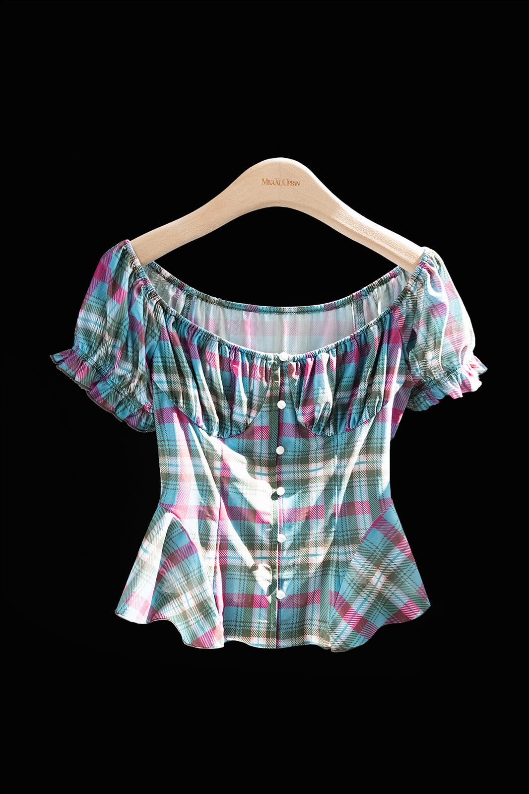 MXU Retro Plaid Ruched Top & Maxi Skirt Set