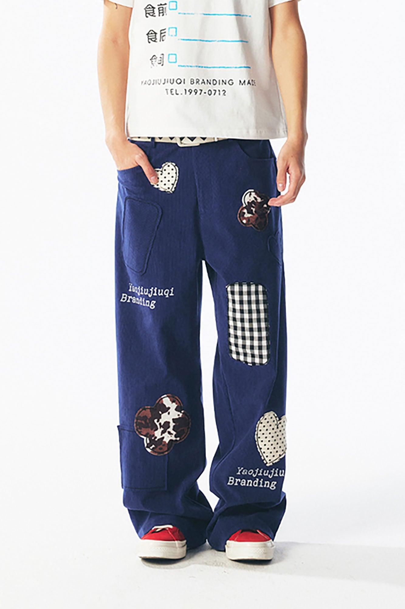 1997 POSTOFFICE Whimsical Patch Straight-Leg Pants, premium urban and streetwear designers apparel on PROJECTISR.com, 1997 POSTOFFICE