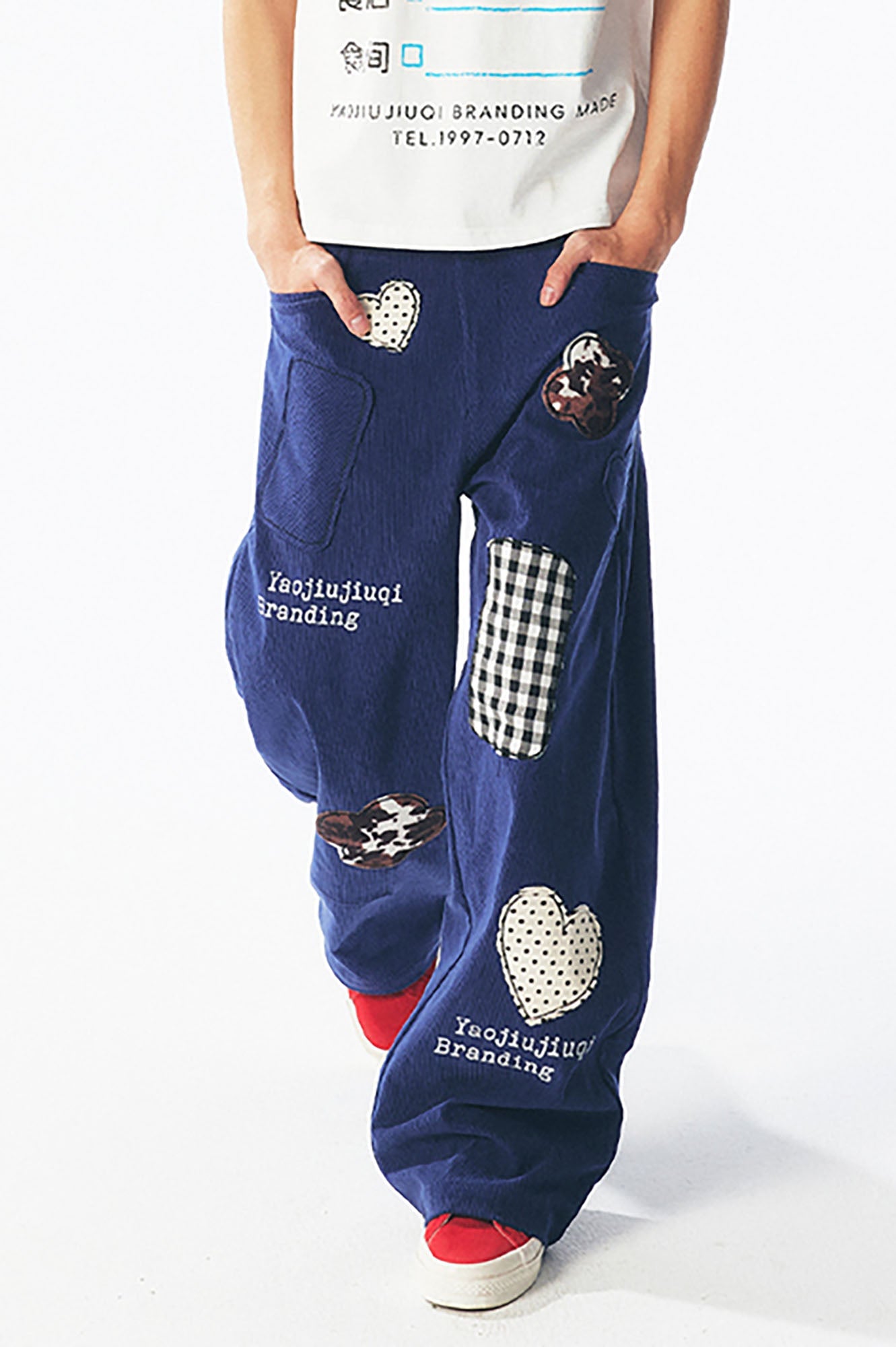 1997 POSTOFFICE Whimsical Patch Straight-Leg Pants, premium urban and streetwear designers apparel on PROJECTISR.com, 1997 POSTOFFICE