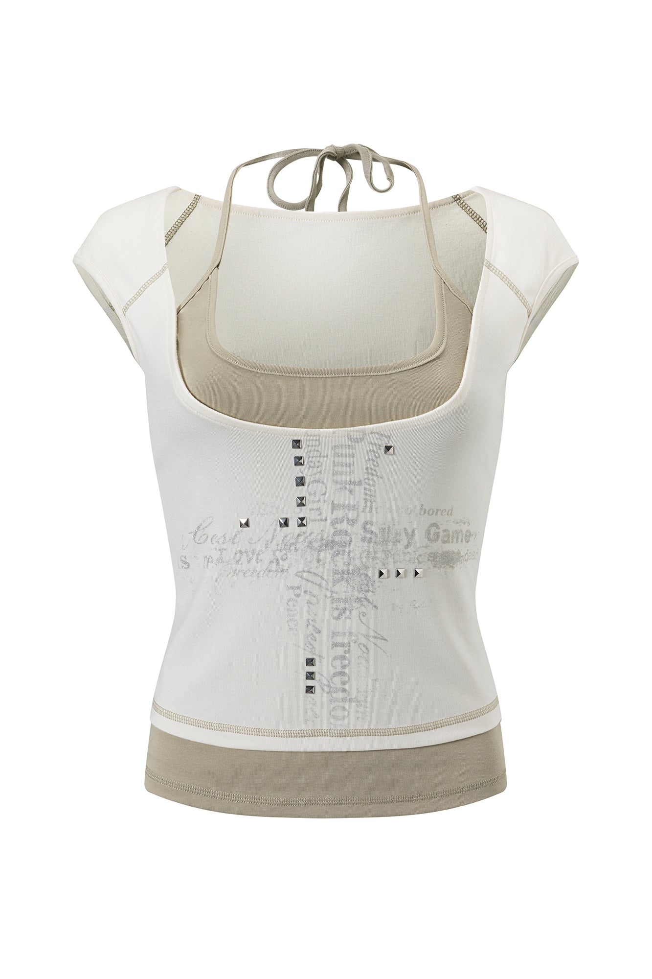 CESTNOUS Cross Graphic Rivet Faux Layered Tee