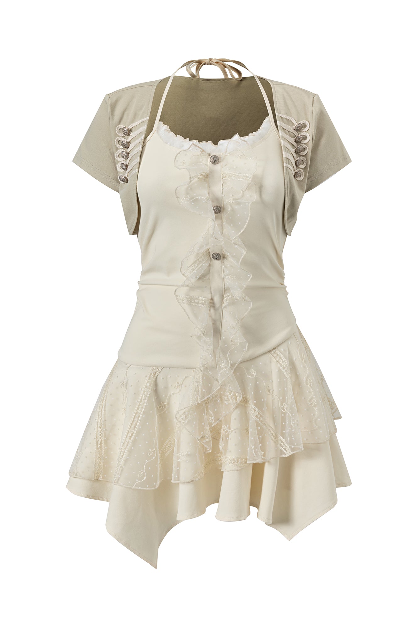 CESTNOUS Napoleon-Braid Layer Ruffle Mini Dress