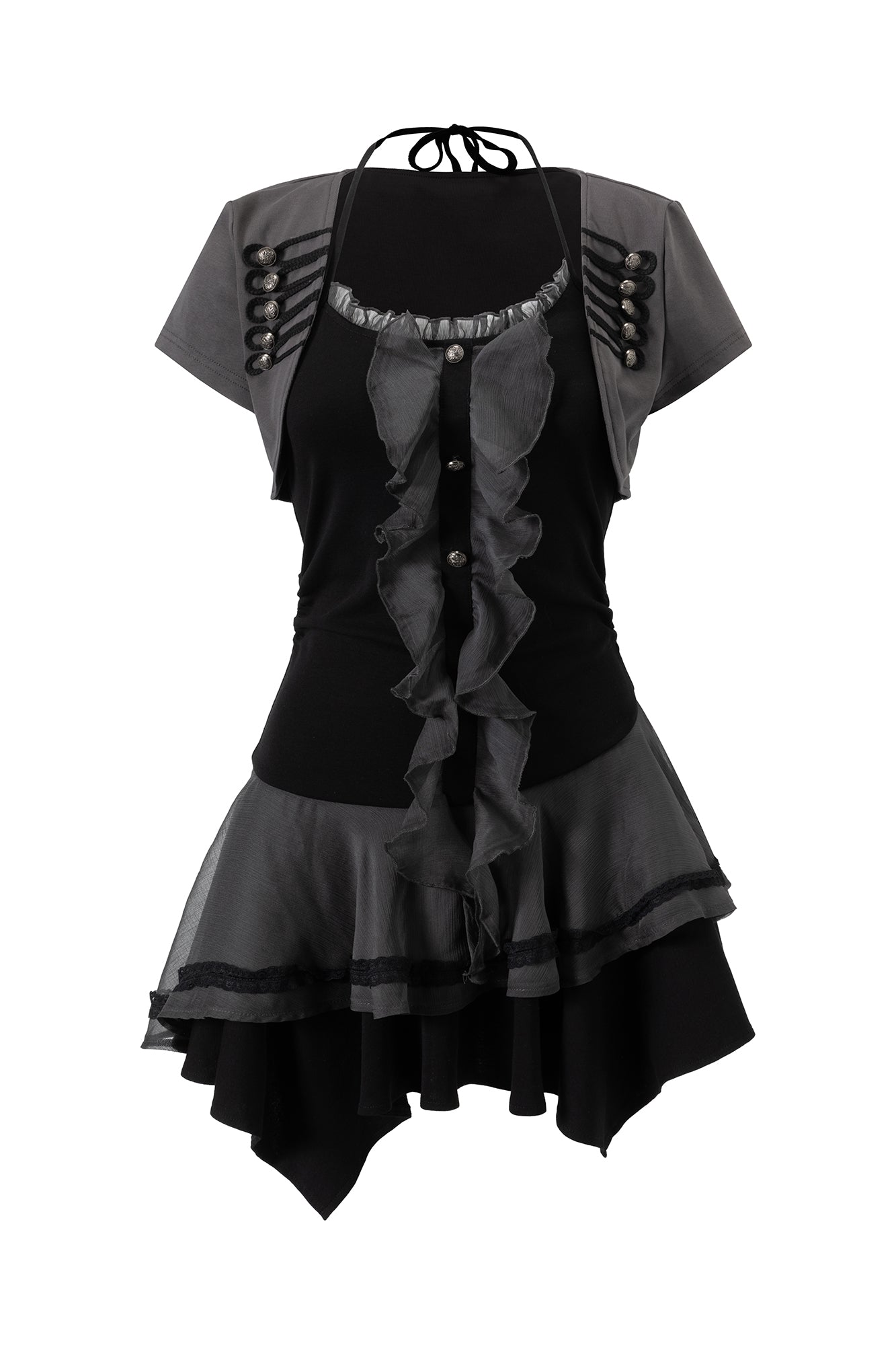 CESTNOUS Napoleon-Braid Layer Ruffle Mini Dress